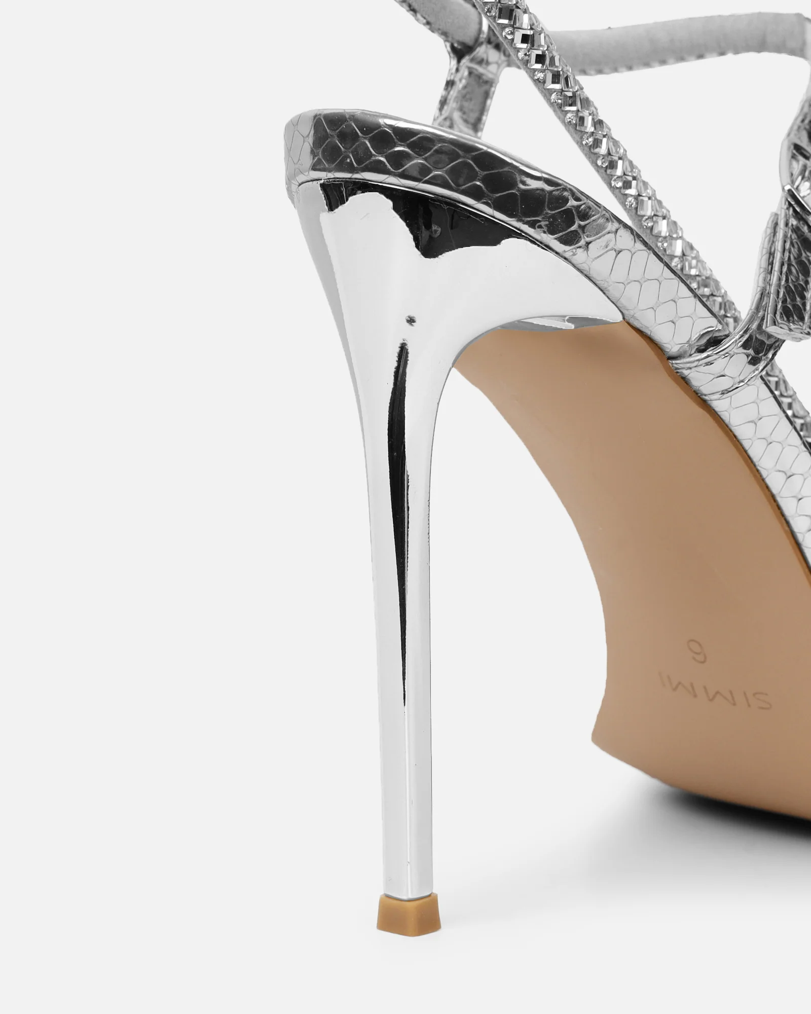 Darlina Silver Snake Diamante Heeled Sandals - Image 3