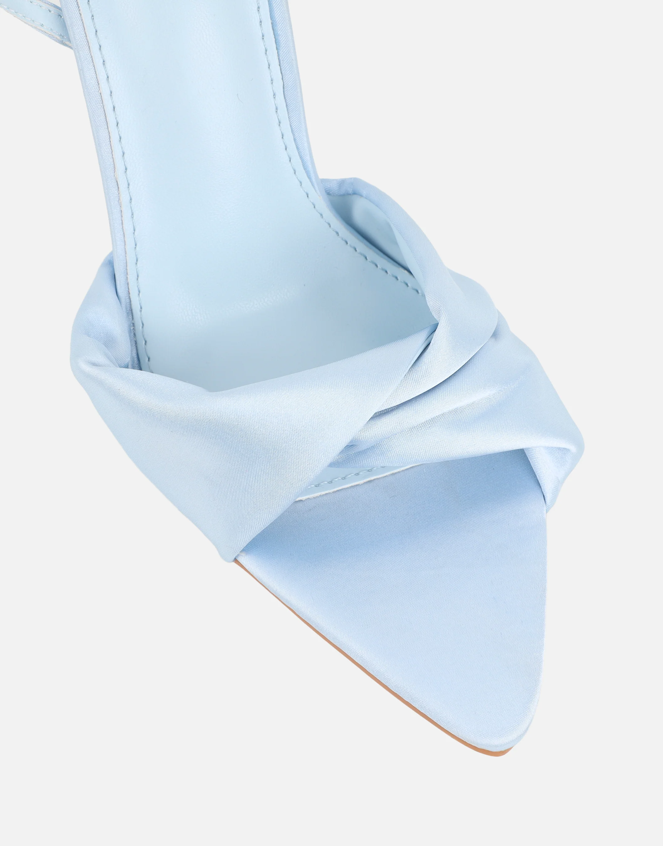 Delilah Blue Satin Ruched Heeled Sandals - Image 4