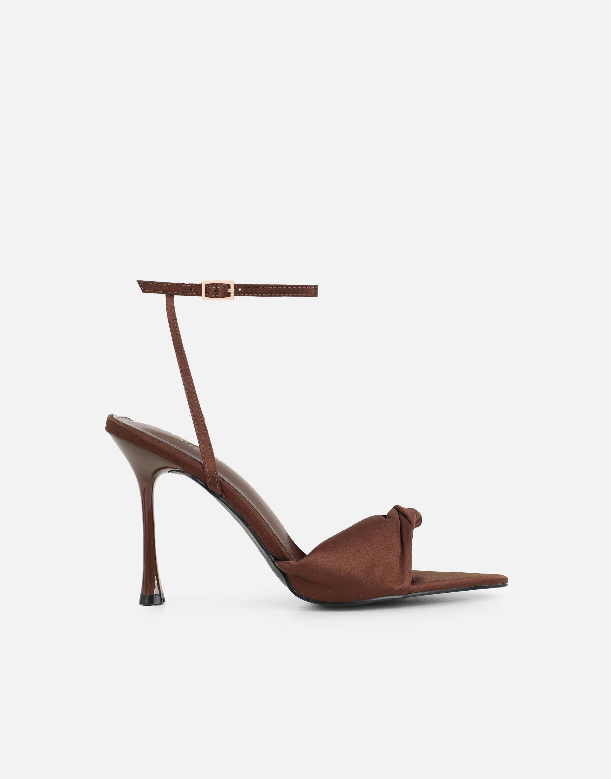 Delilah Brown Satin Ruched Heeled Sandals - Image 2
