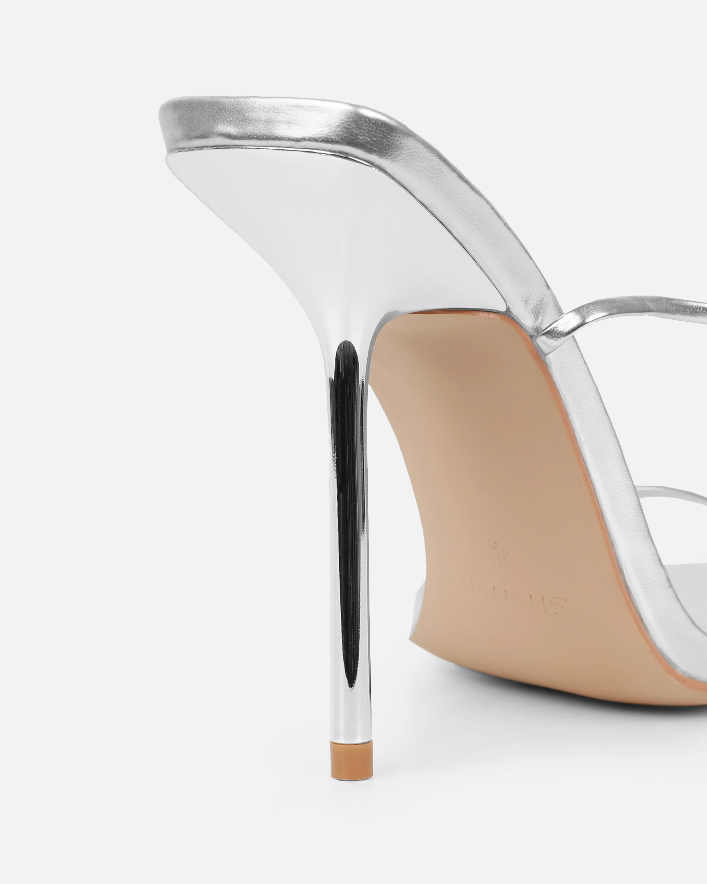 Delilahh Silver Metallic Tie Up Stiletto Sandals - Image 3
