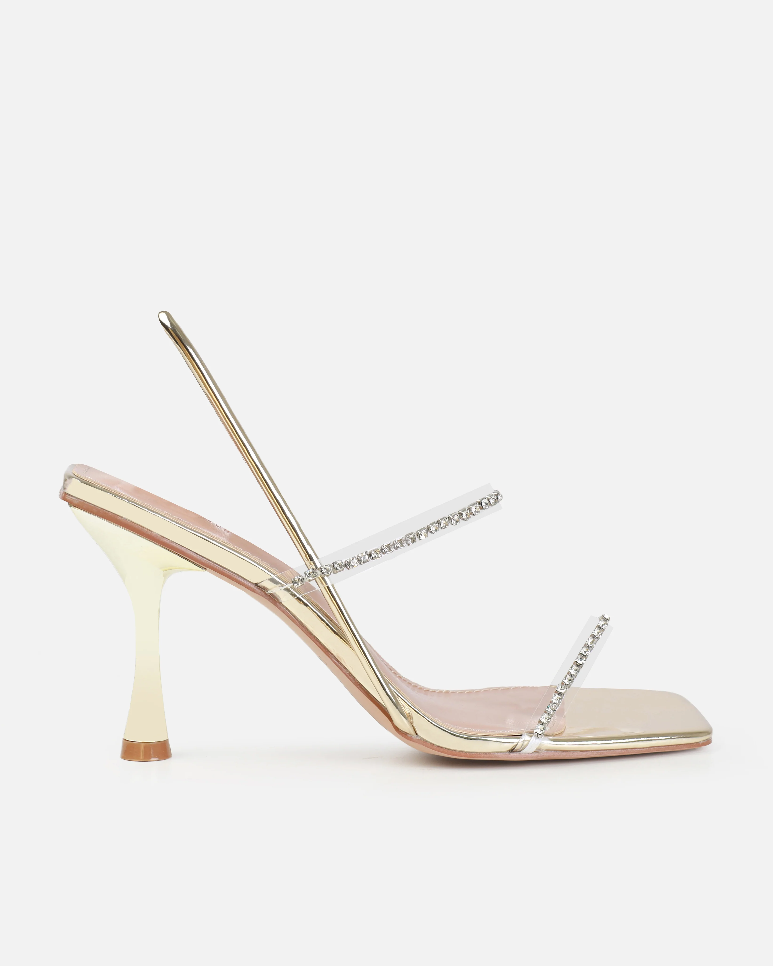 Dionne Crowe Confetti Gold Clear Diamante Mid Heel Mules - Image 2