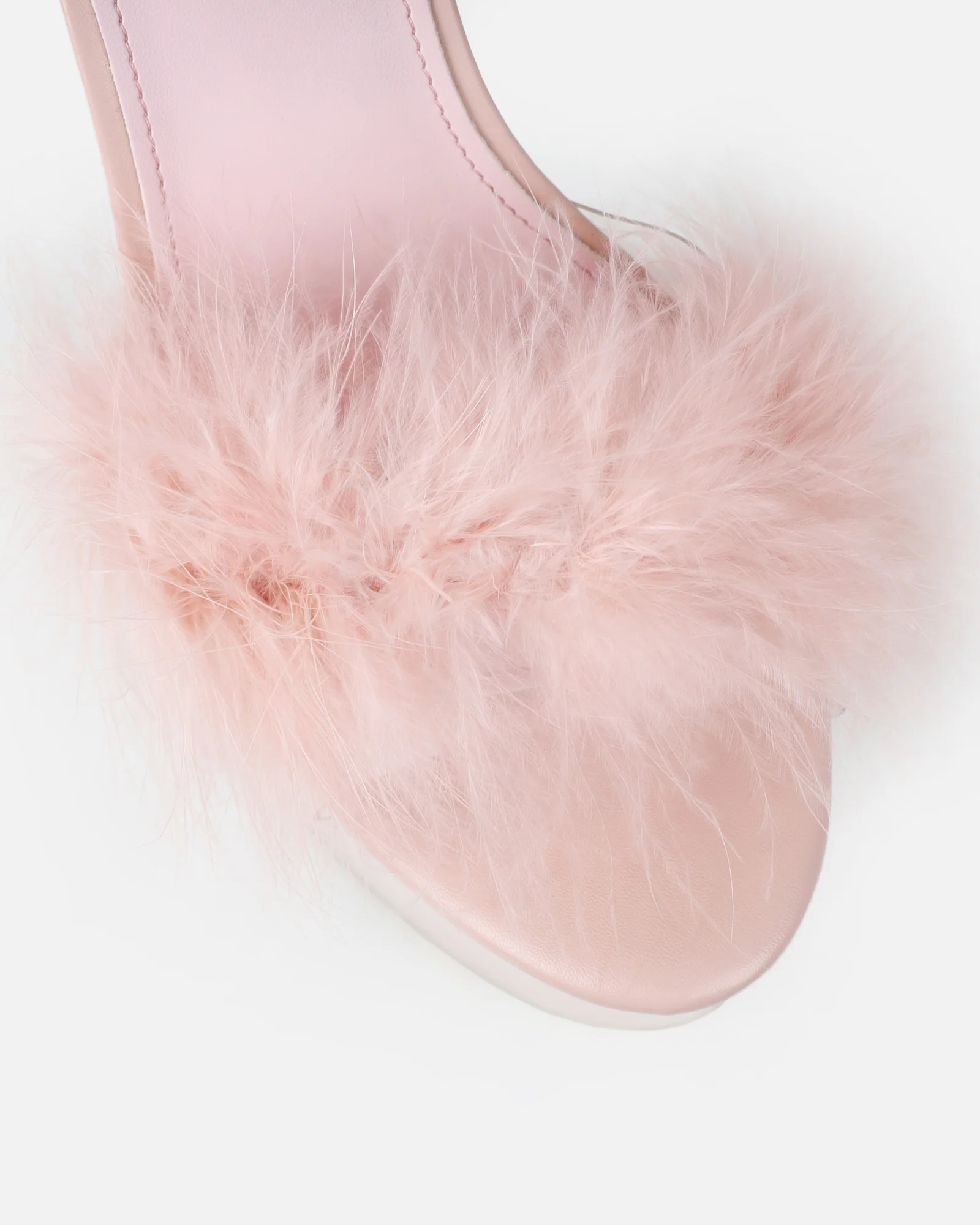 Diva Pink Clear Platform Fluffy Heeled Sandals - Image 4