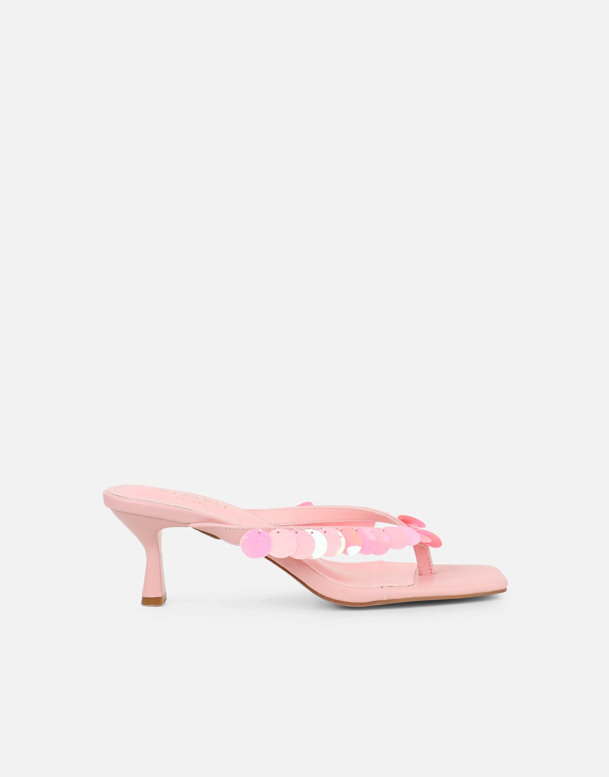 Dixy Pink Sequin Strap Square Toe Heeled Mules - Image 2