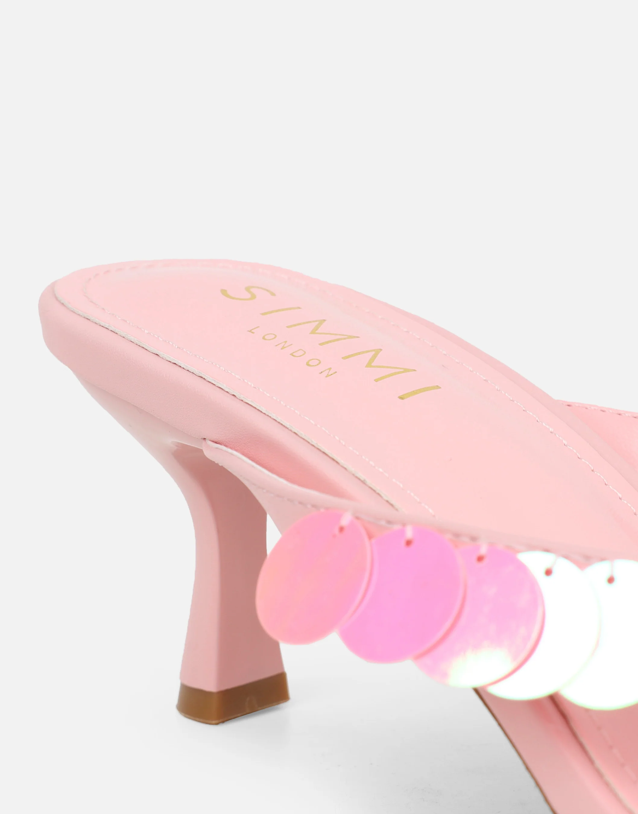 Dixy Pink Sequin Strap Square Toe Heeled Mules - Image 3