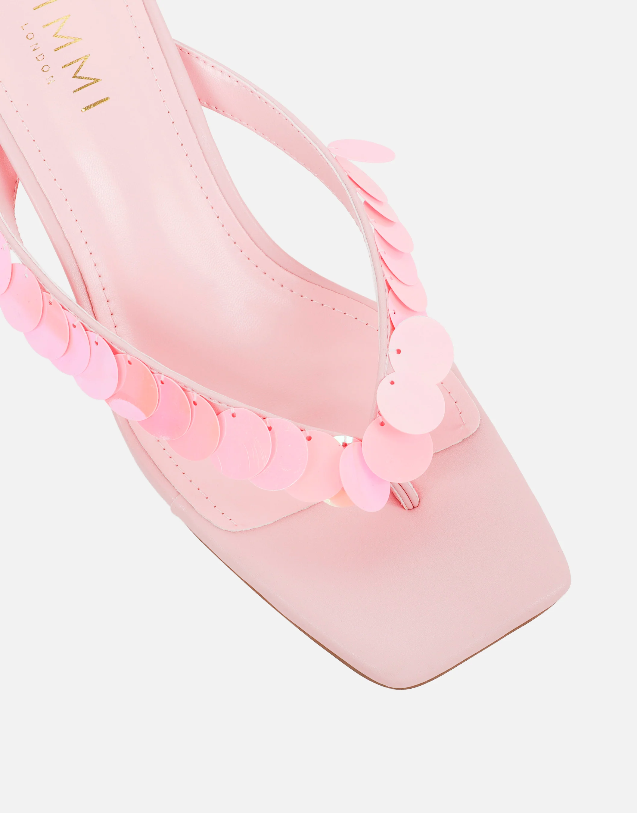Dixy Pink Sequin Strap Square Toe Heeled Mules - Image 4