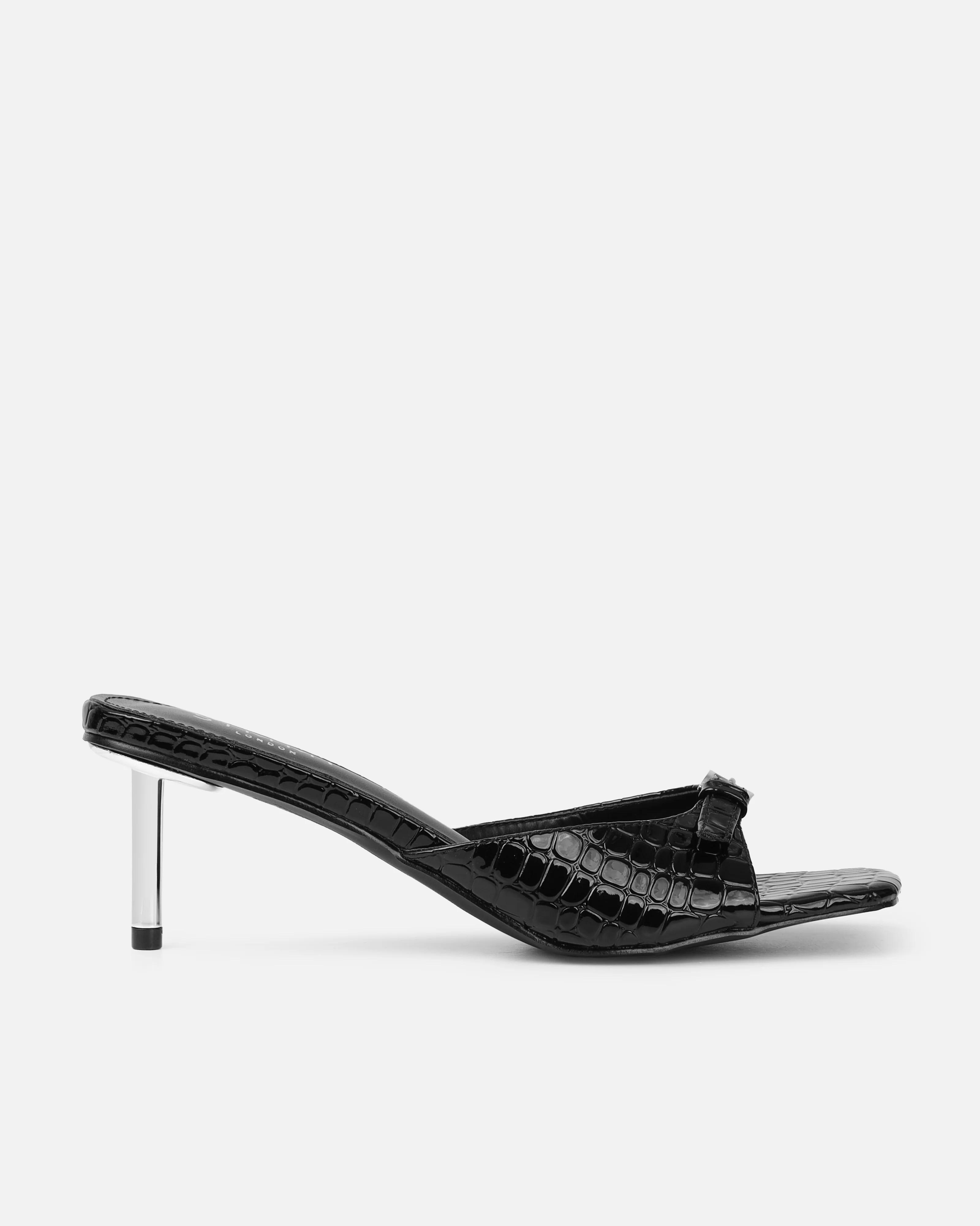 Dotty Black Croc Effect Low Heeled Mules - Image 2