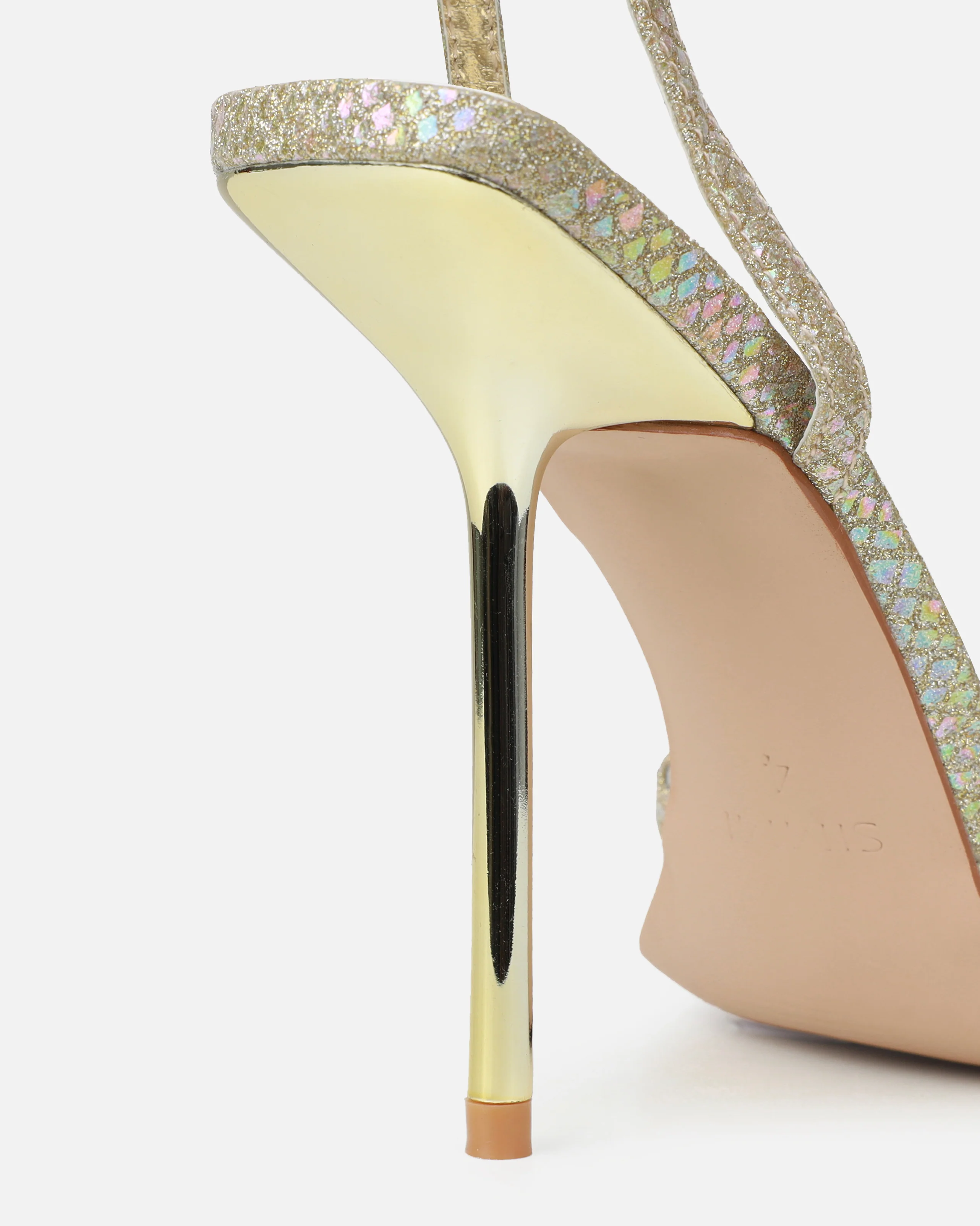 Dovie Gold Glitter Faux Snake Print Gem Heels - Image 3