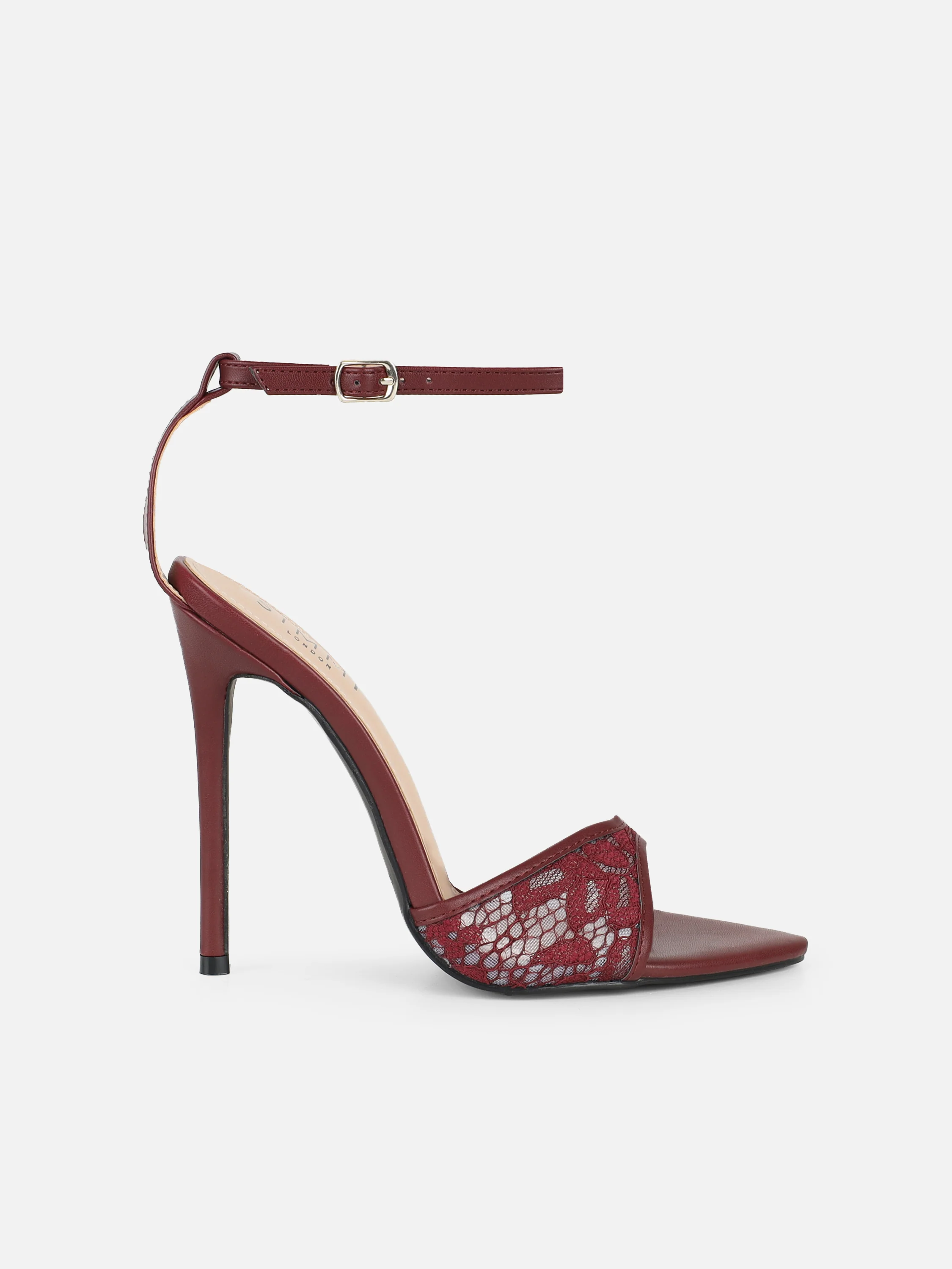 Eavie Burgundy Lace Heeled Sandals - Image 2