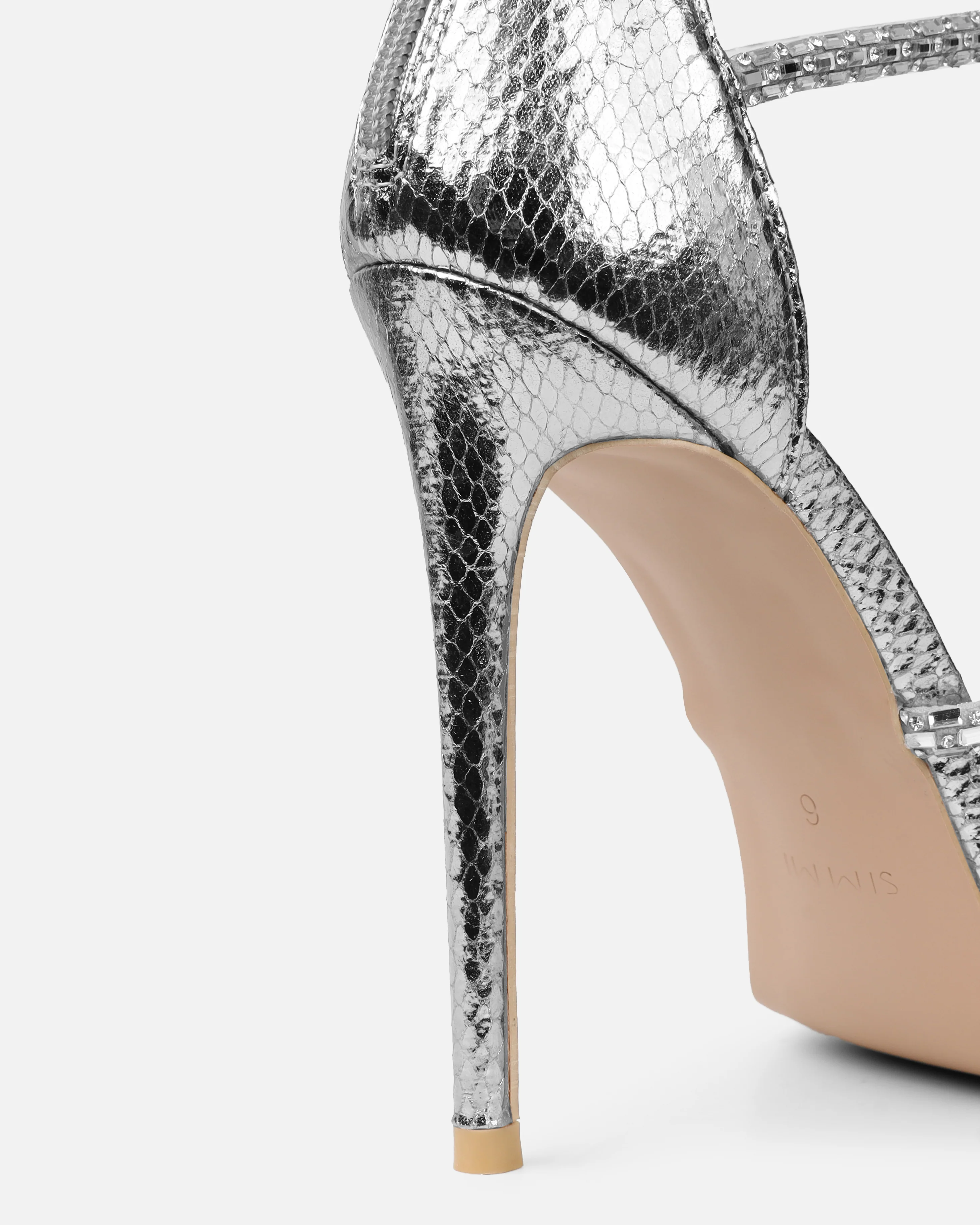 Elba Silver Snake Effect Diamante Heeled Sandals - Image 3