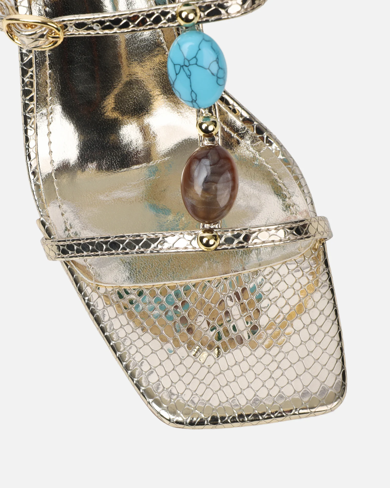 Elexi Light Gold Stone Embellished Heeled Sandals - Image 4