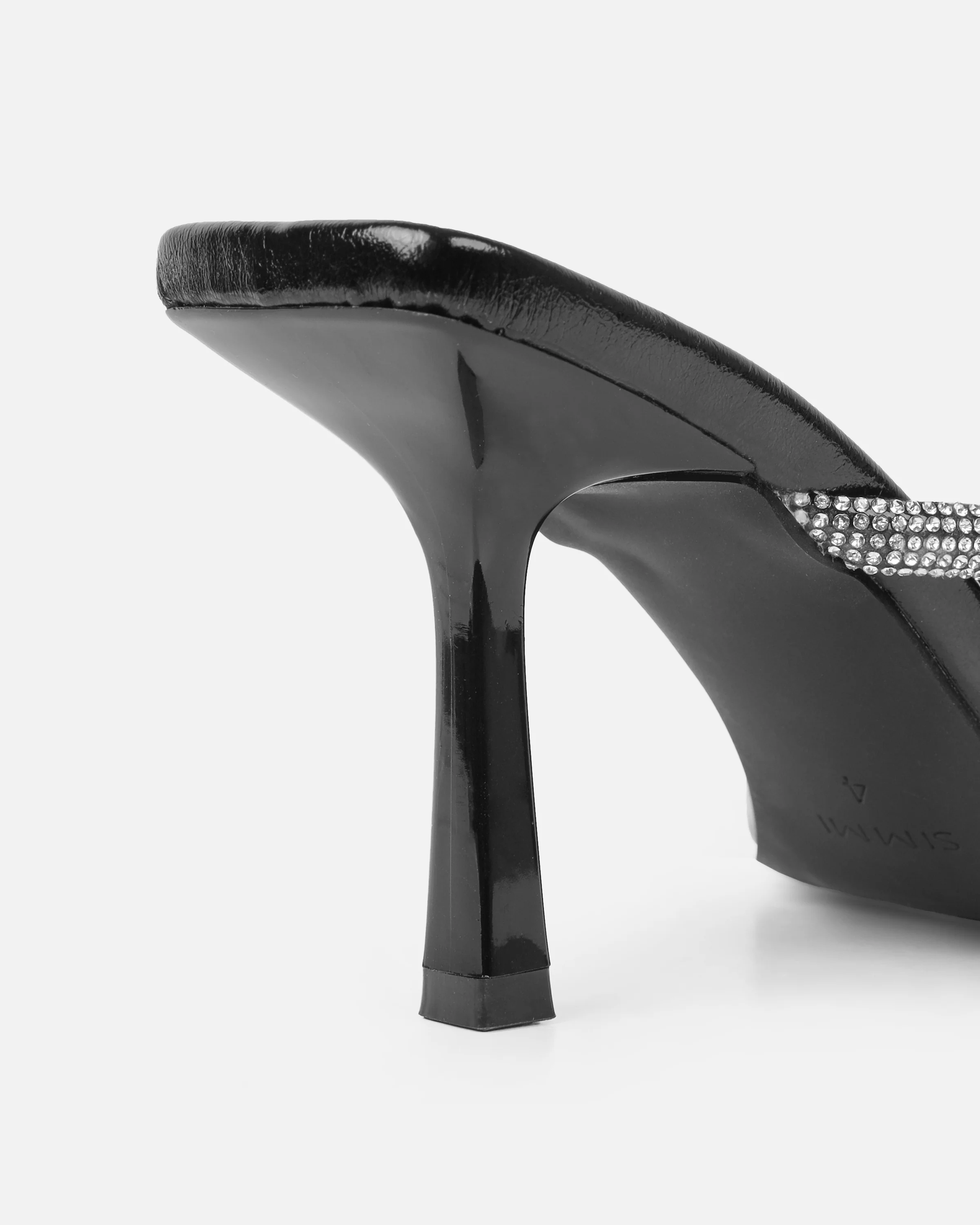 Emmie Black Patent Diamante Toe Thong Sandals - Image 3