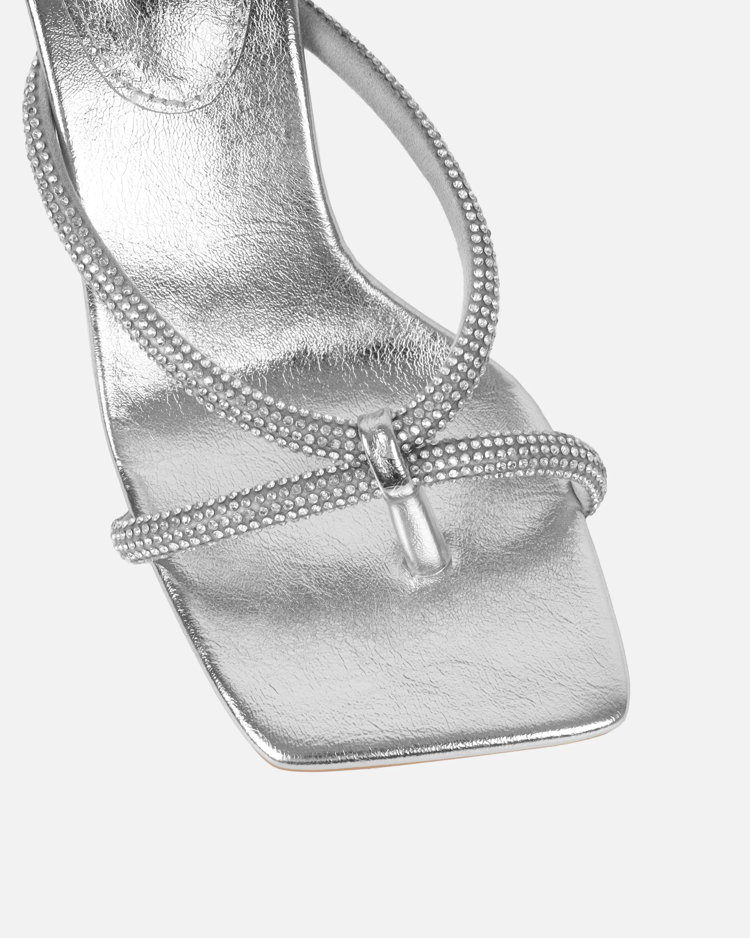 Emmie Silver Metallic Diamante Toe Thong Sandals - Image 4