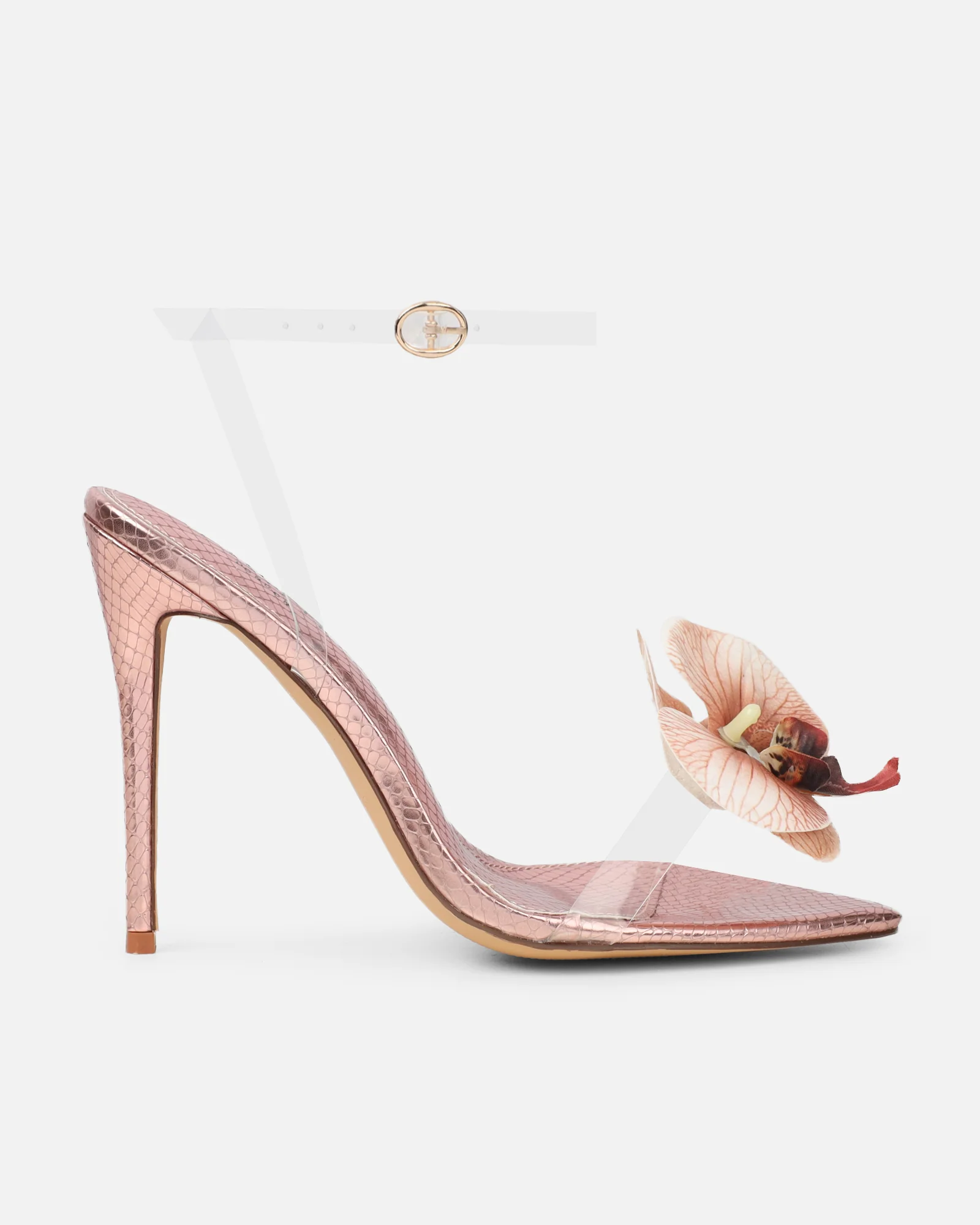 Erica Rose Gold Snake Flower Embellished Heeled Sandals - Image 2