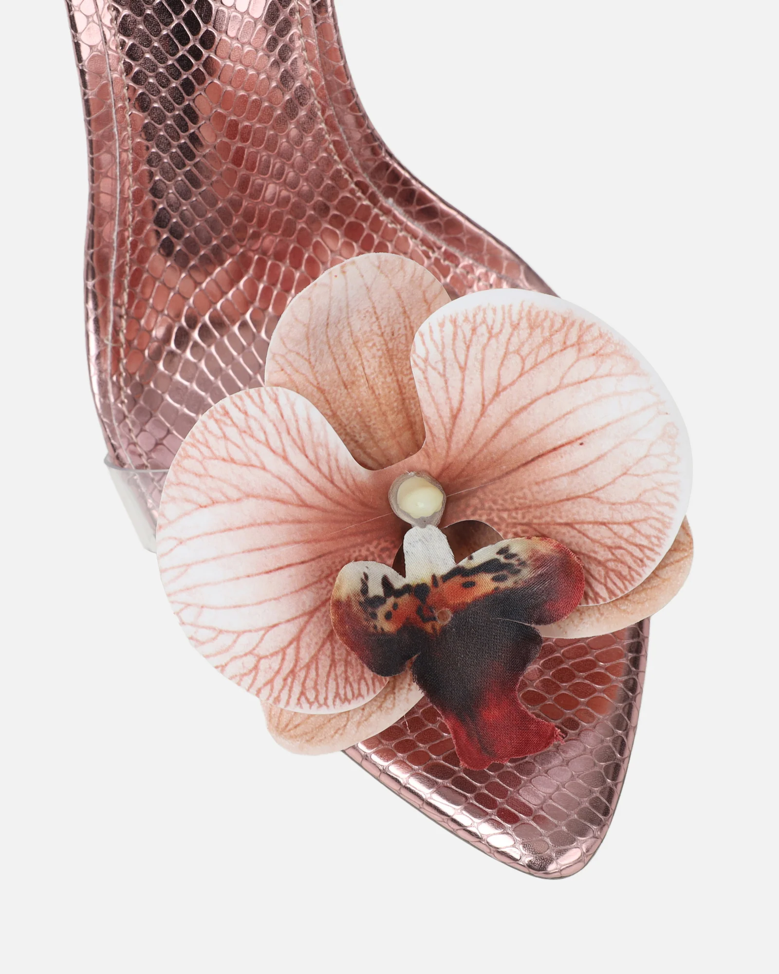 Erica Rose Gold Snake Flower Embellished Heeled Sandals - Image 4