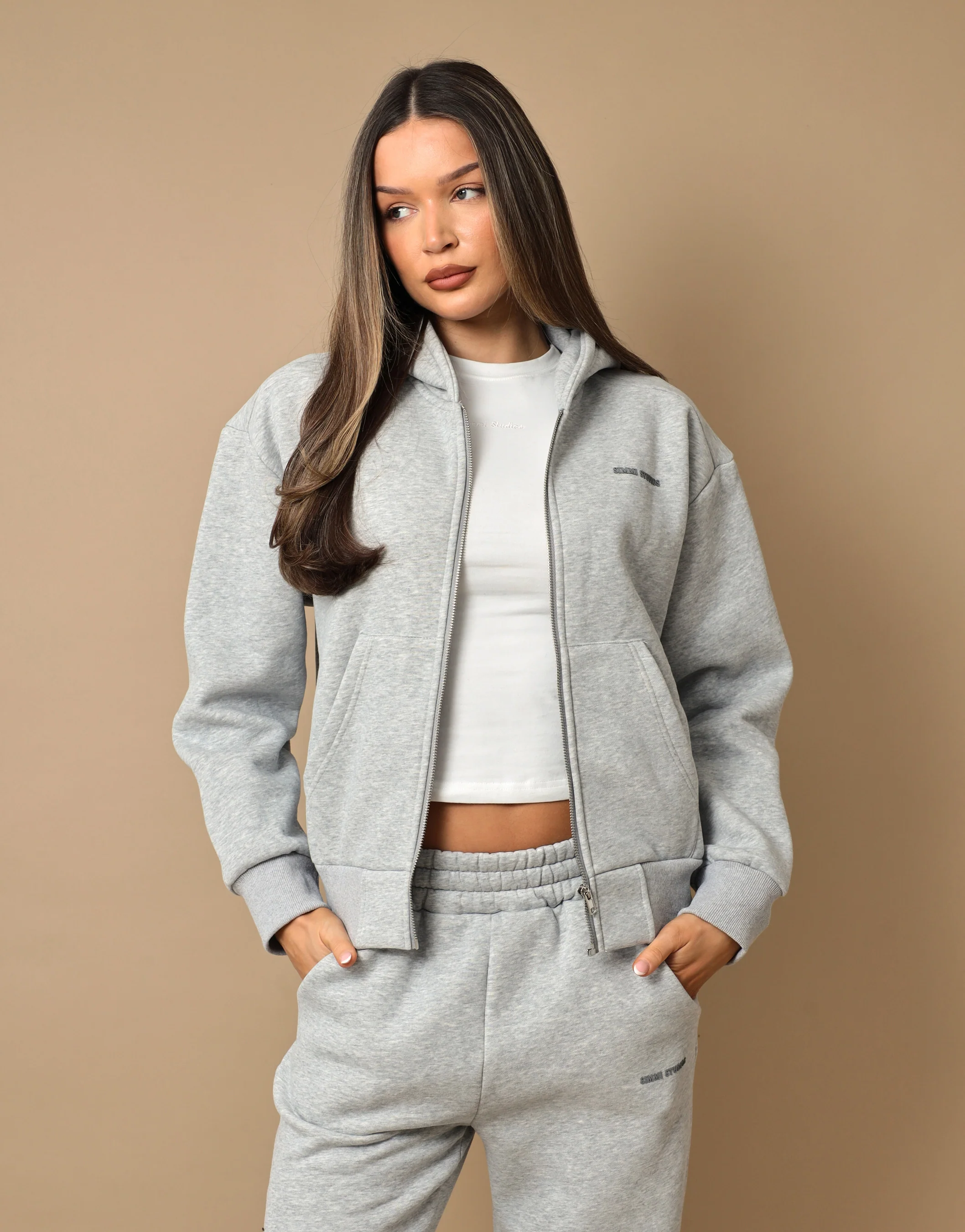 Nova Simmi Studios Essentials Zip Through Hoodie in Grey Marl - Image 5