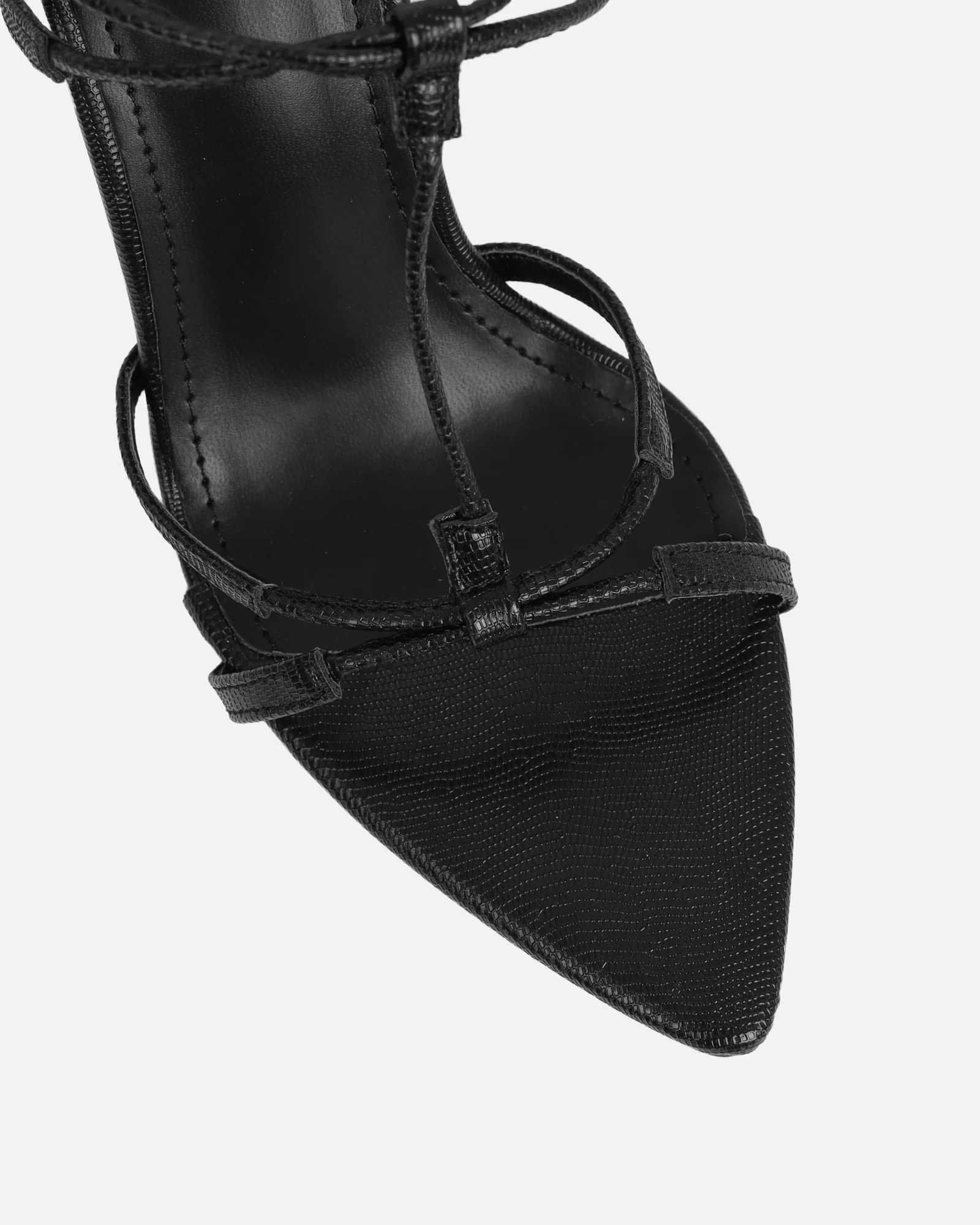 Evara Black Lizard Strappy Heeled Sandals - Image 4