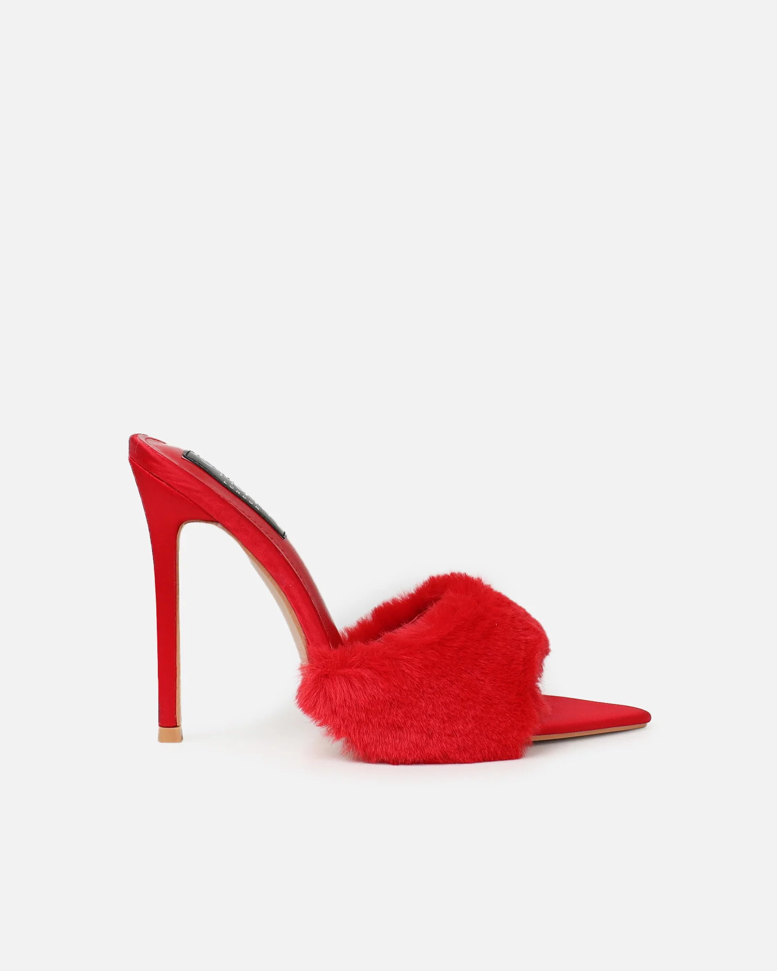 Fantazia Red Satin Faux Fur Stiletto Mules - Image 2