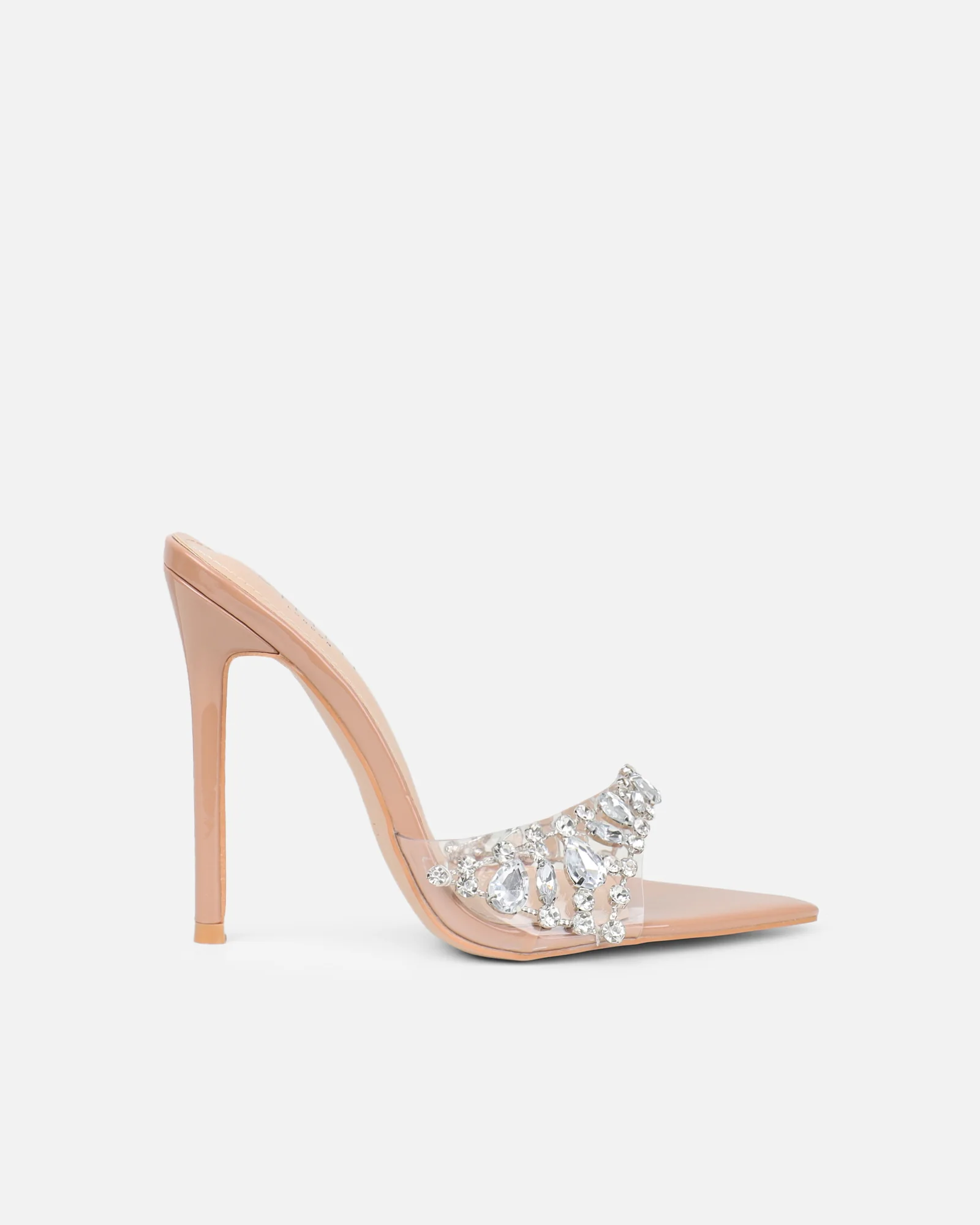 Fatima Nude Patent Diamante Stilleto Mules - Image 2