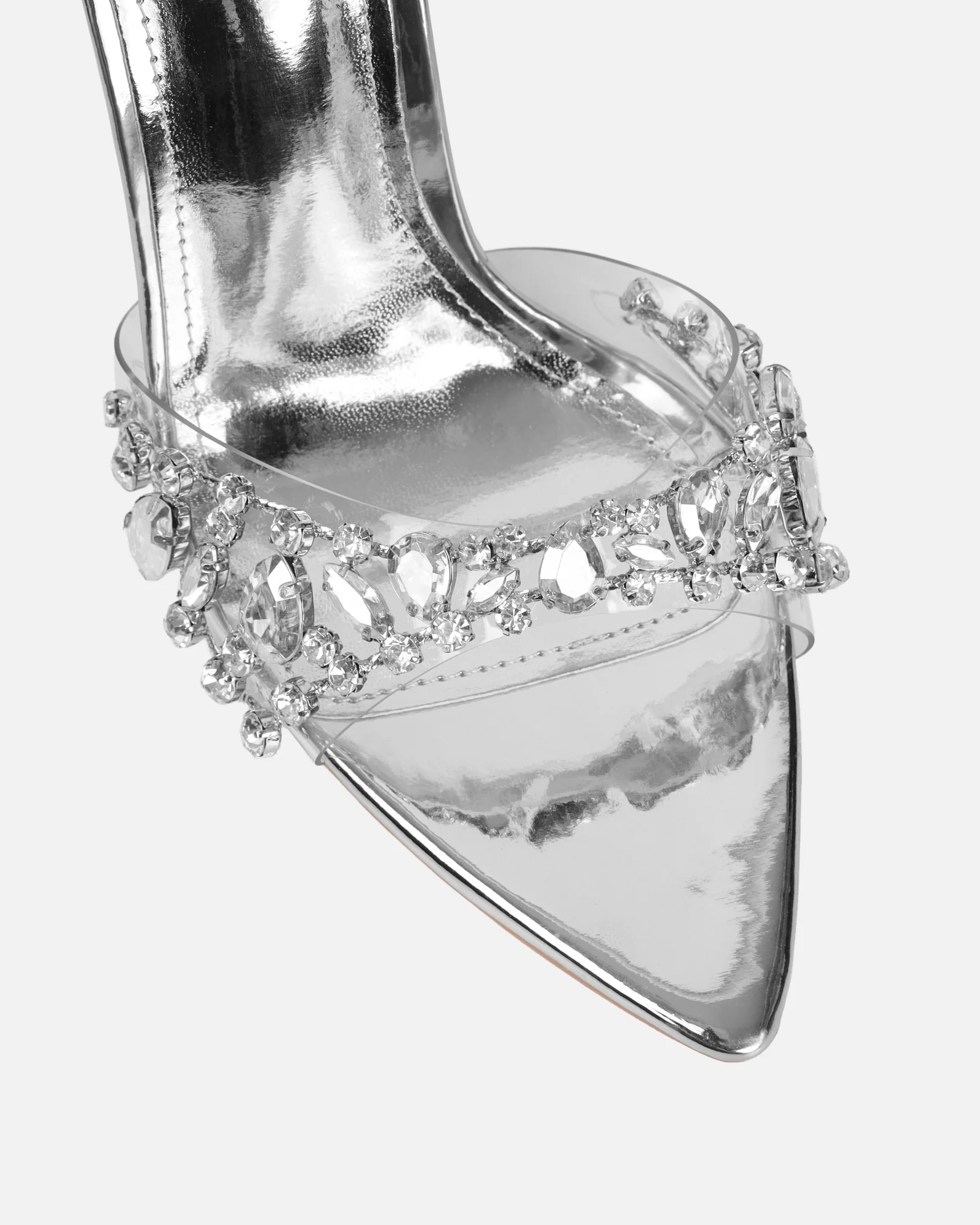 Fatima Silver Mirror Diamante Stiletto Mules - Image 4