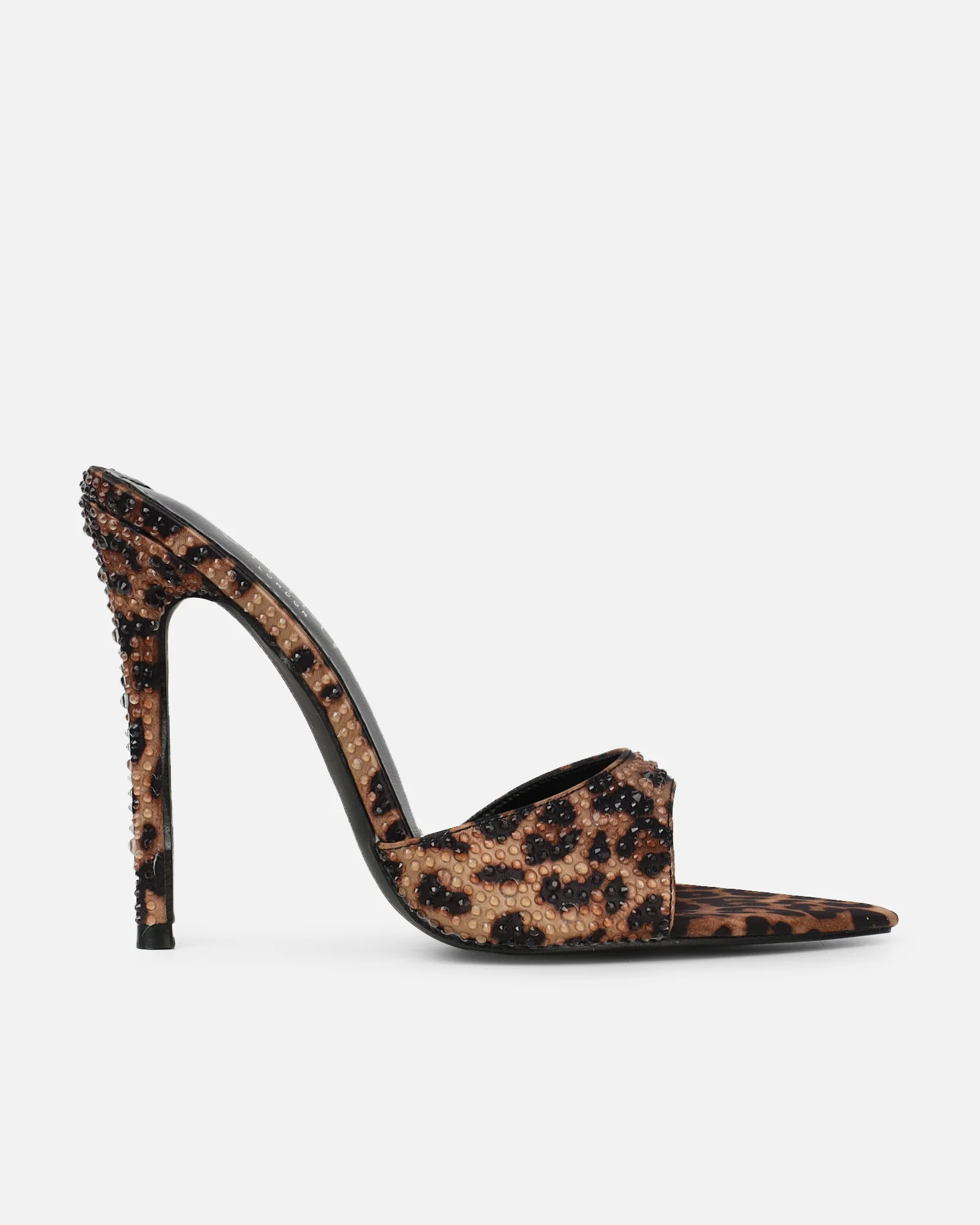 Fenella Leopard Print Satin Diamante Mules - Image 2