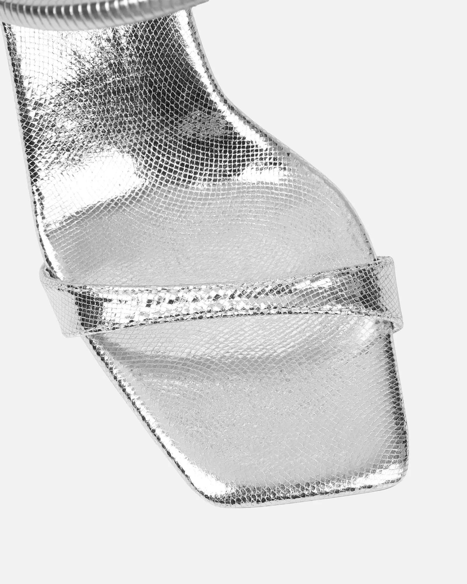 Fenya Silver Lizard Effect Spiral Heeled Sandals - Image 4