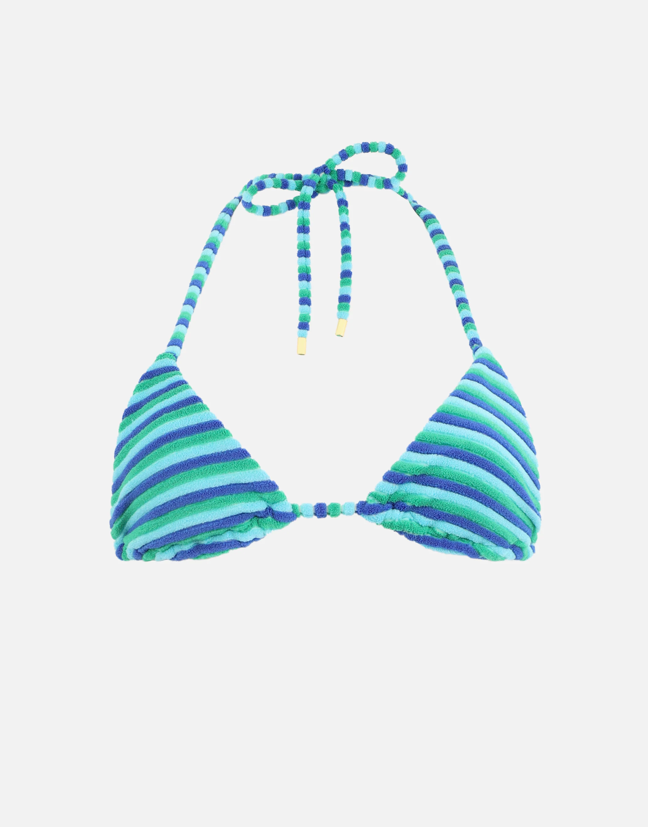 Fibi Towelling Stripe Triangle Bikini Top in blue - Image 6
