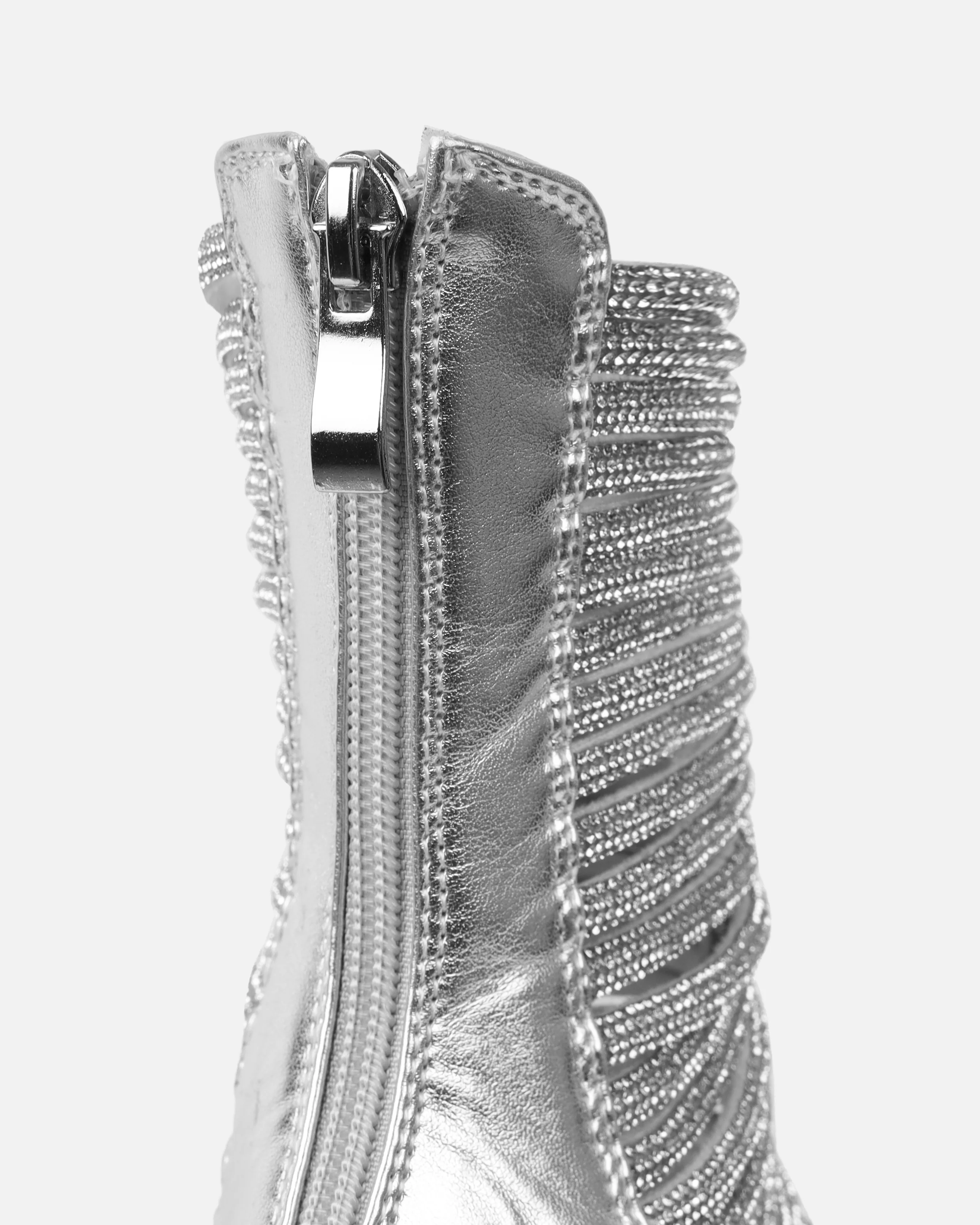 Gracie Silver Mirror Diamante Strappy Heeled Sandals - Image 3