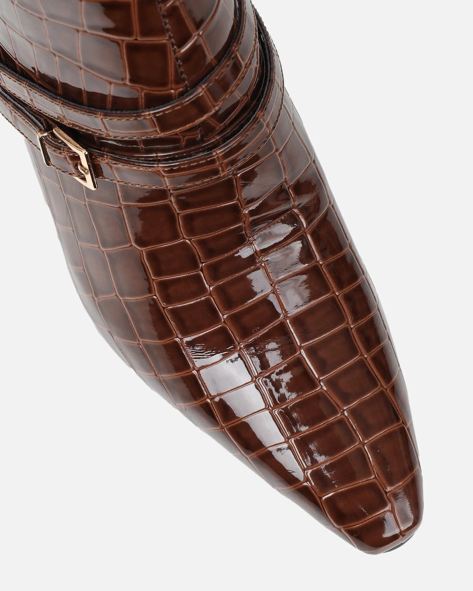 Haiden Brown Patent Croc Effect Knee Boots - Image 4