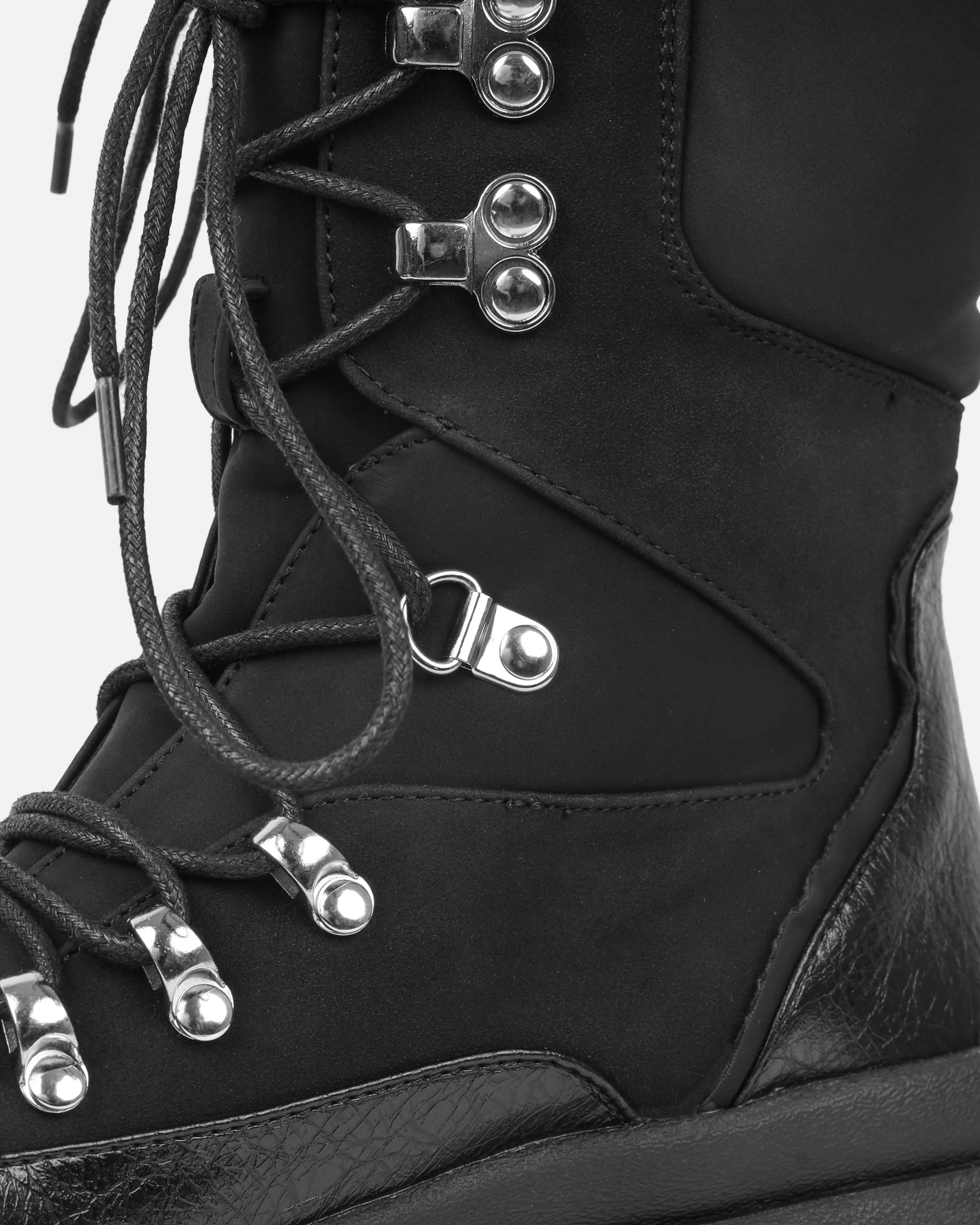 Hector Black Chunky Flat Lace Up Boots - Image 3