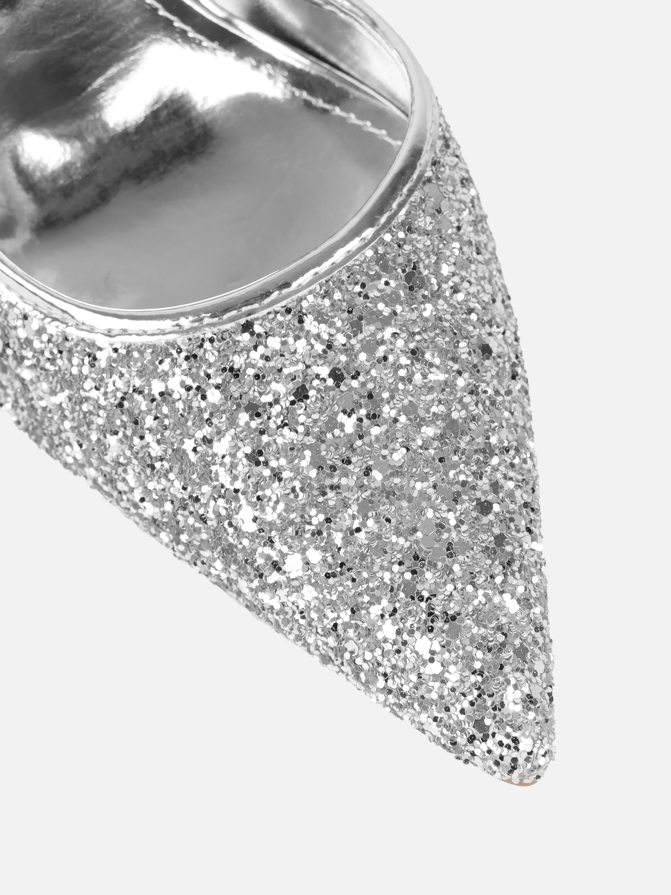 Hollie Silver Glitter Slingback Court Shoes - Image 4