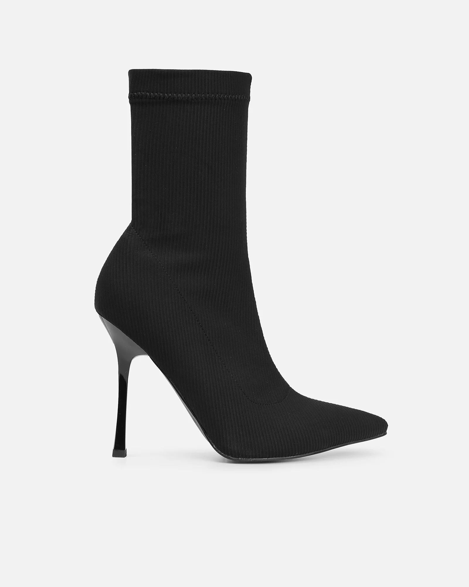 Huntley Black Ribbed Stretch Heeled Boots - Image 2