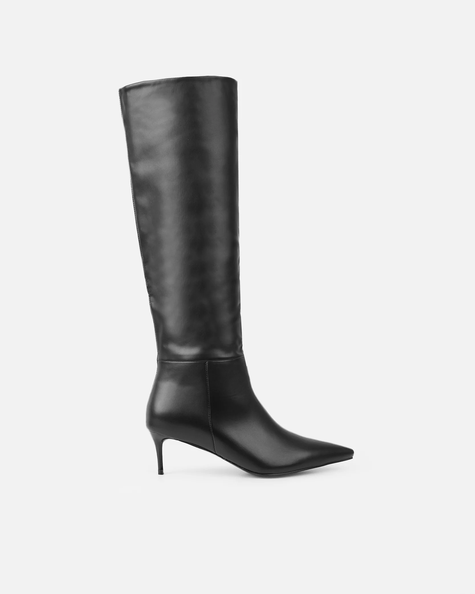 Huxton Black Pull On Low Heeled Knee High Boots - Image 2