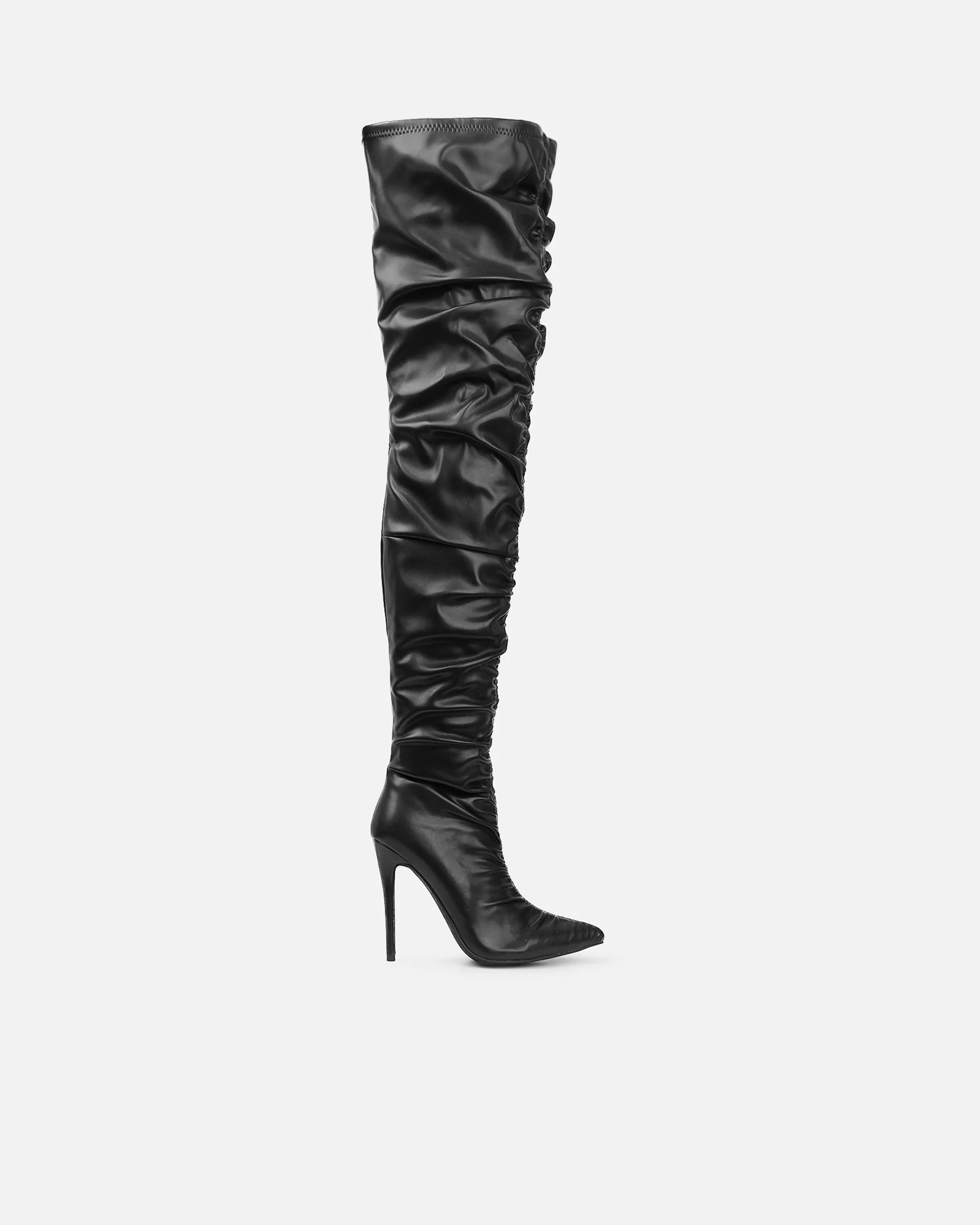 Igor Black Thigh High Ruched Stiletto Boots - Image 2