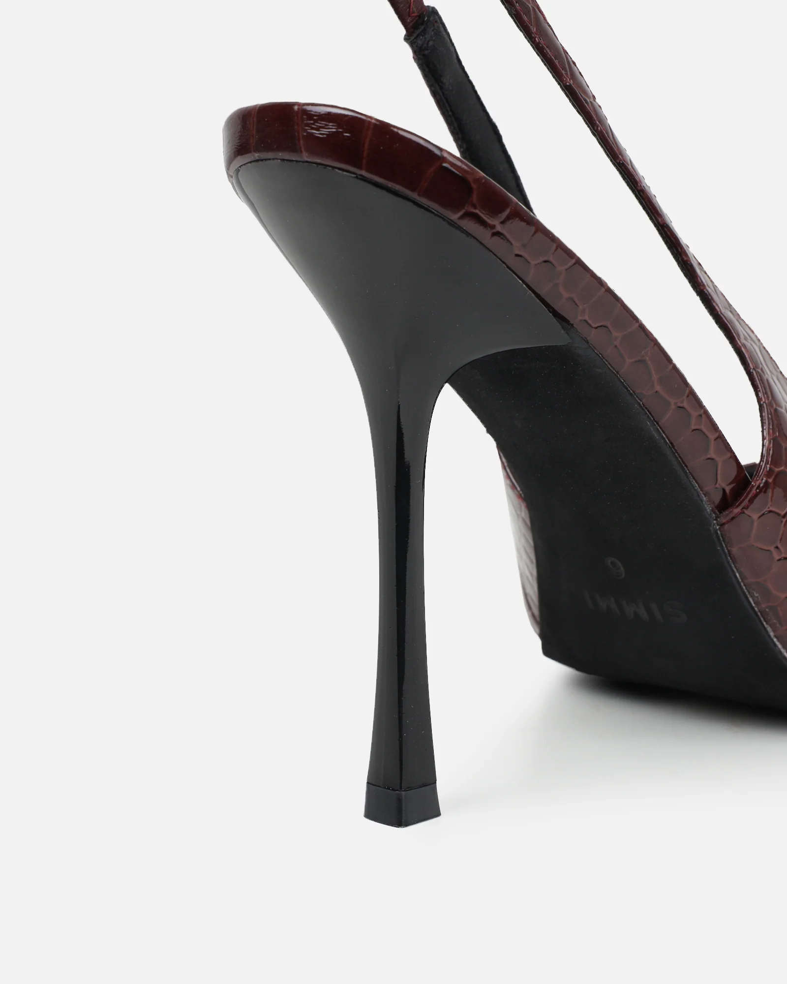 Indira Chocolate Croc Effect Slingback Court Shoes - Image 3