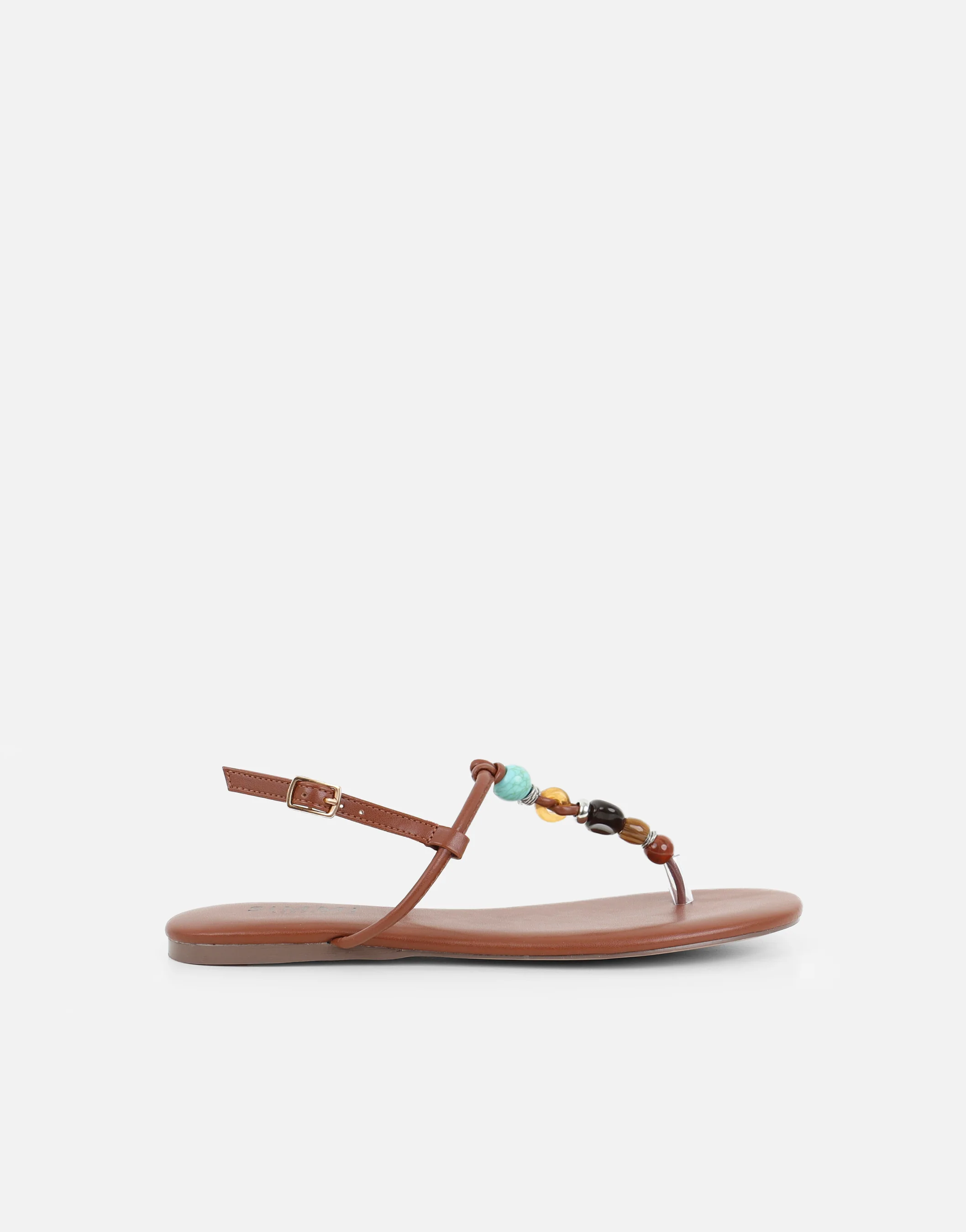 Isha Tan Beaded Flat Sandals - Image 2