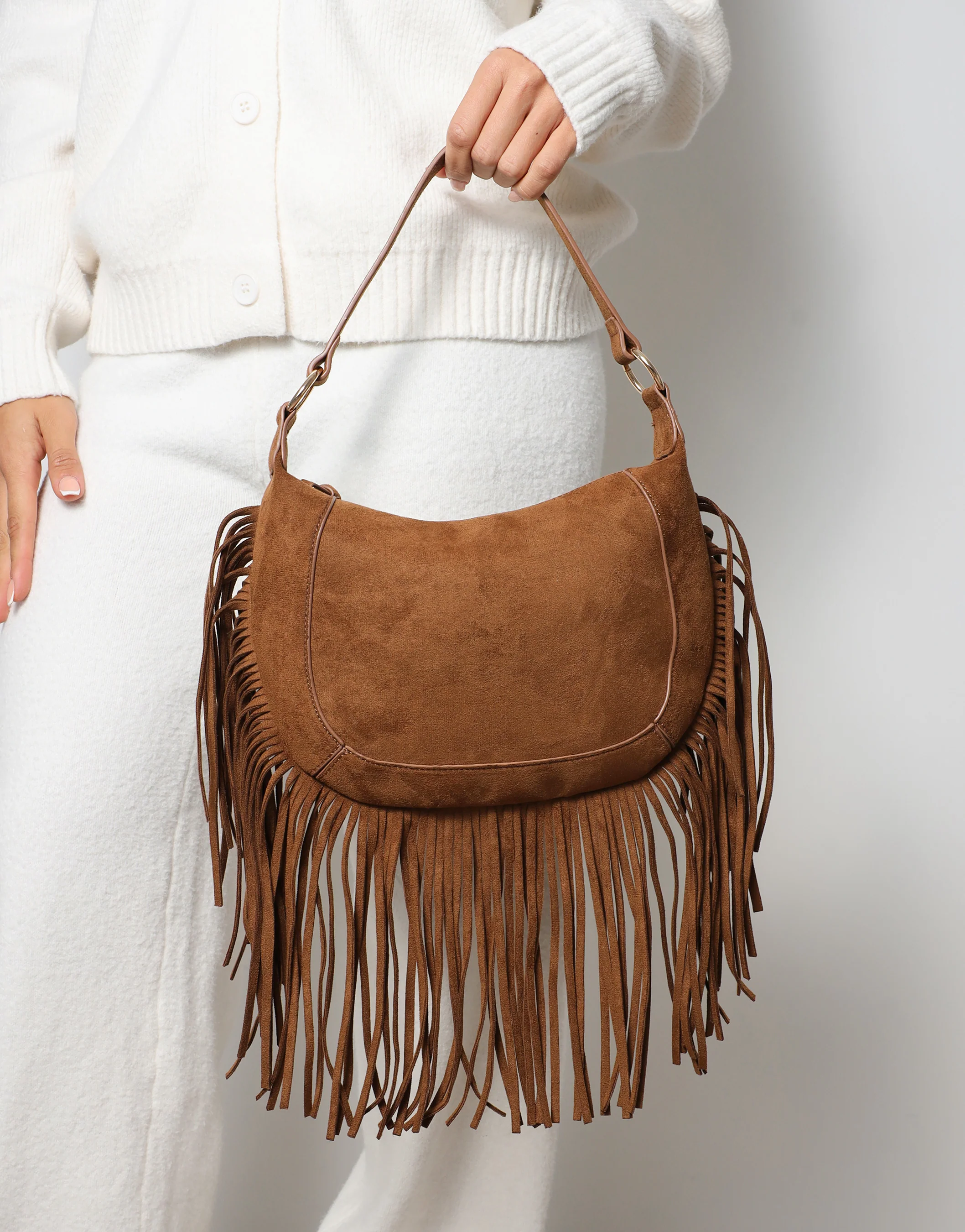 Izzy Tan Suede Western Shoulder Bag