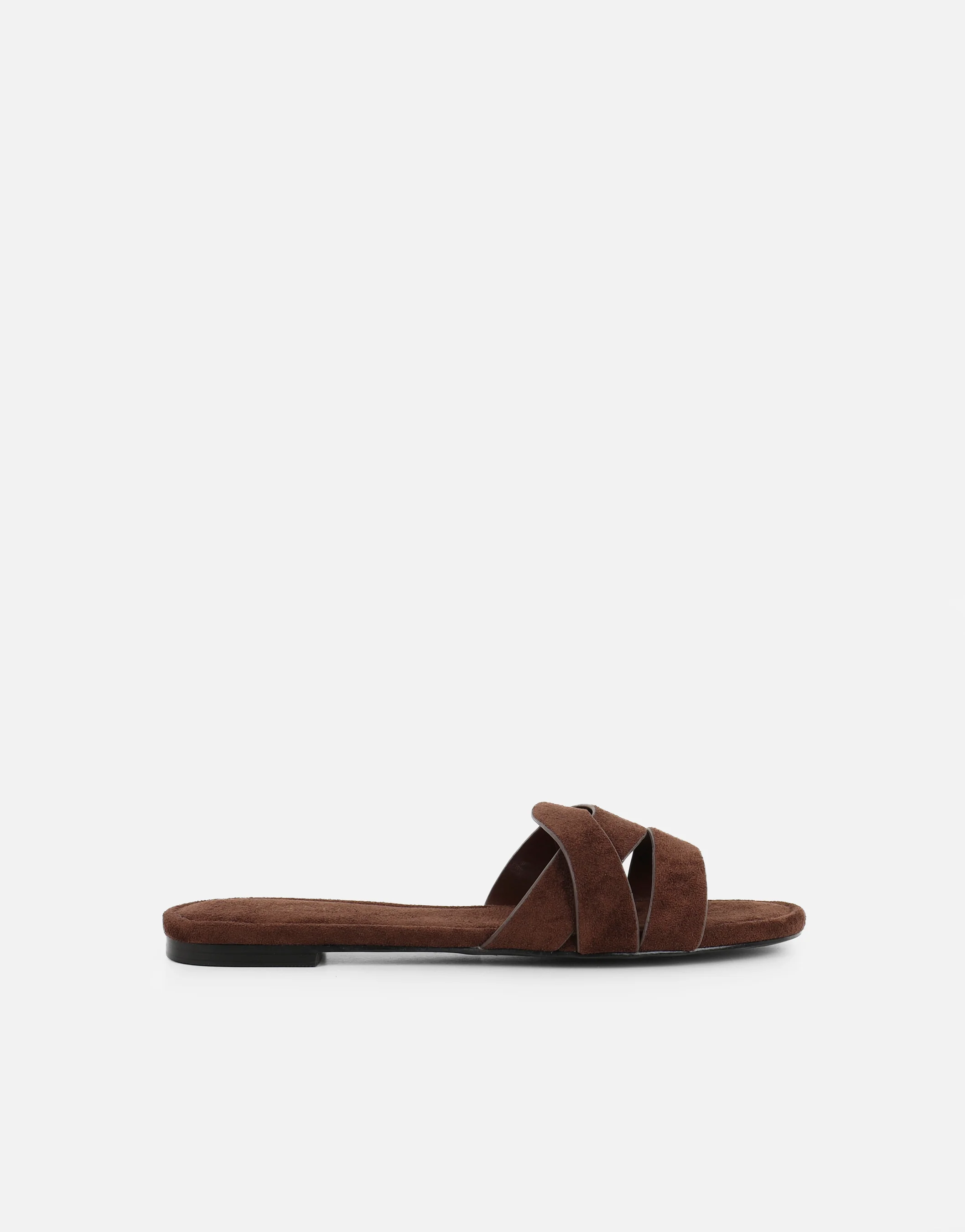 Jade Brown Suede Crossover Flats Sandals - Image 2