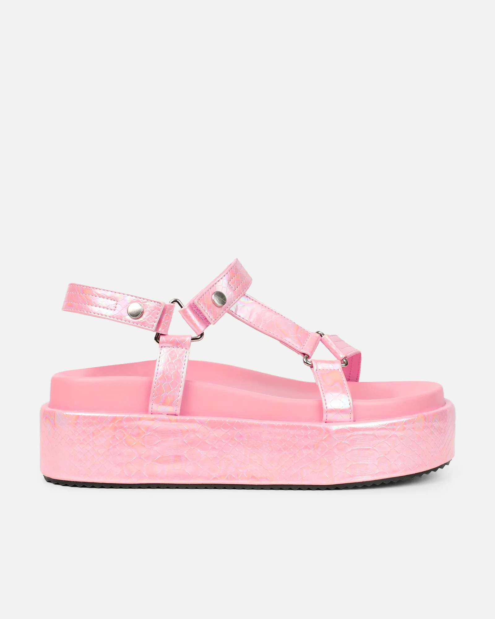 Jamarni Pink Croc Print Flatform Sandals - Image 2