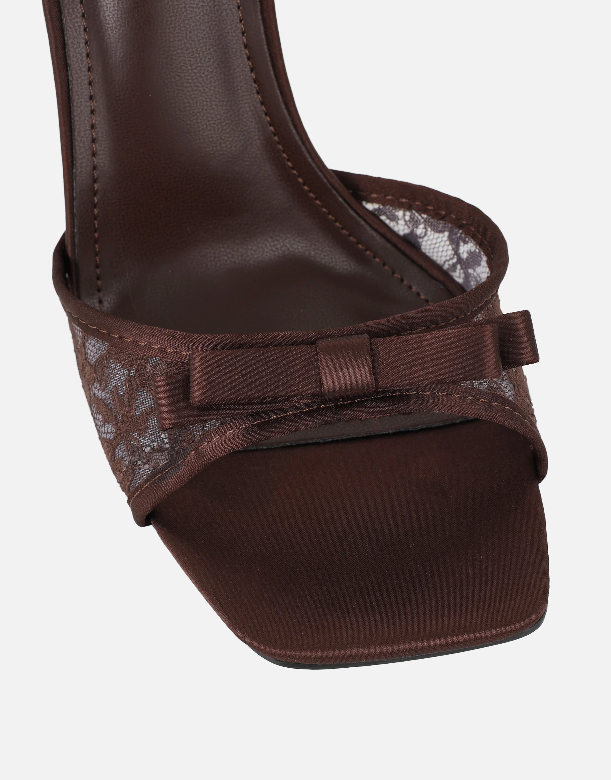 Janeena Brown Lace Bow Detail Heeled Sandals - Image 4