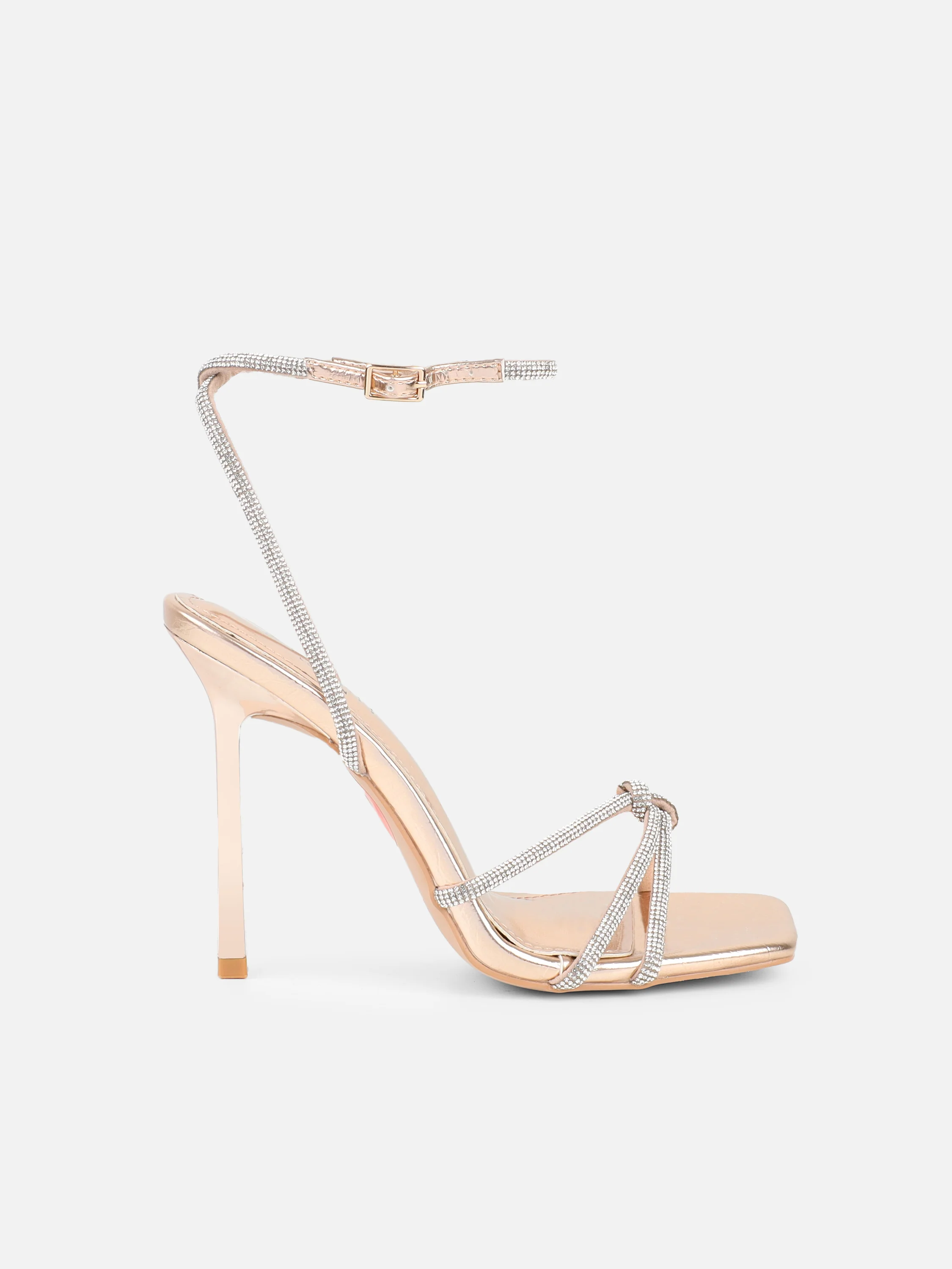 Janeet Rose Gold Metallic Diamante Knot Heeled Sandals - Image 2