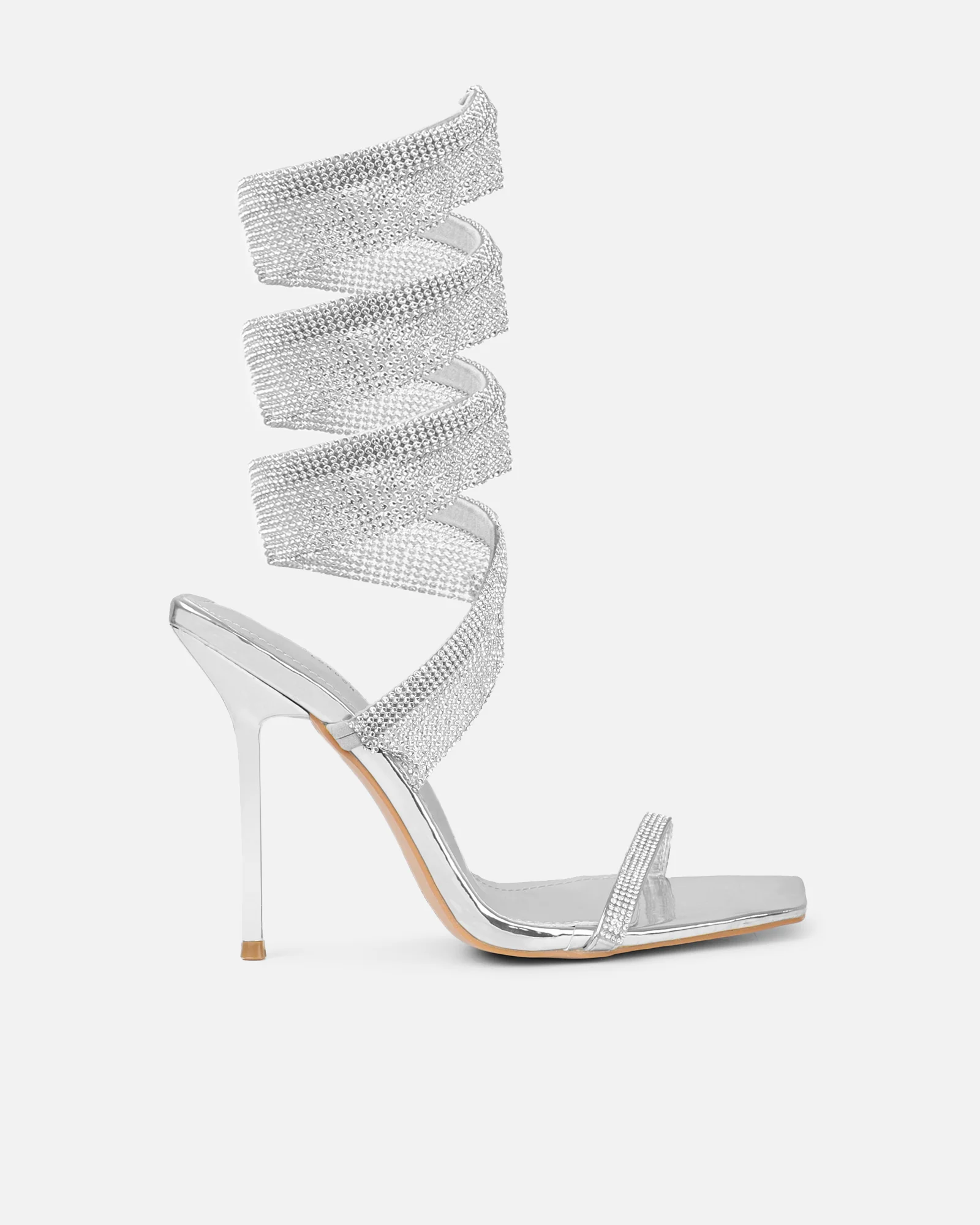 Javana silver mirror diamante spiral heeled sandals - Image 3