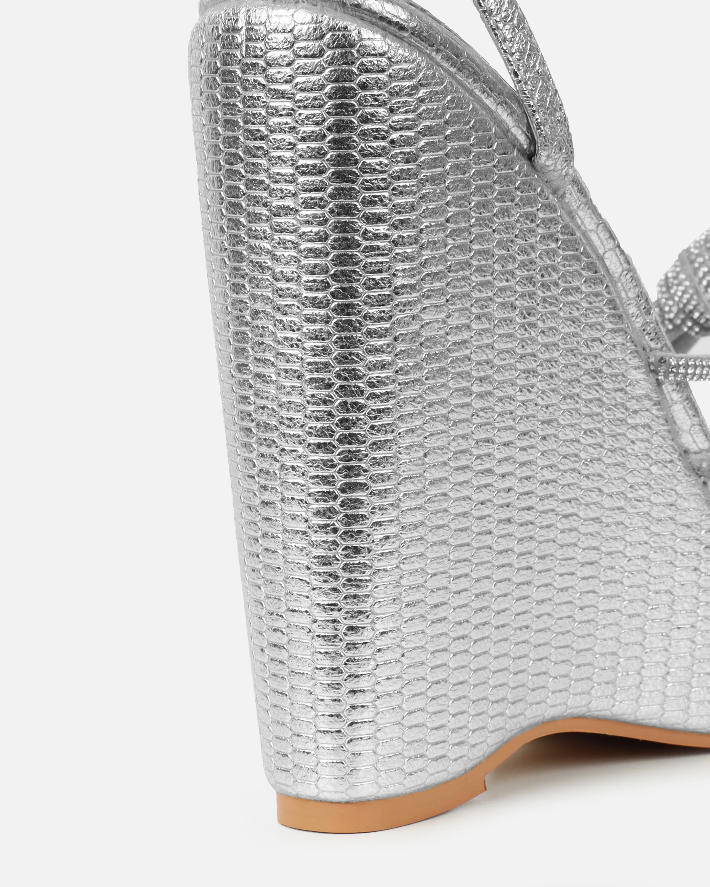 Jayne Silver Faux Snake Diamante Wedge Sandals - Image 3