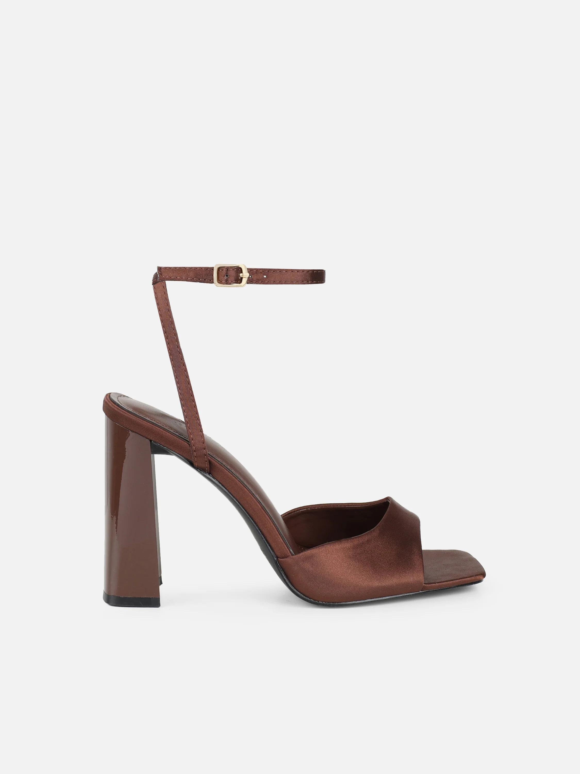 Jeena Chocolate Satin Block Heeled Sandals - Image 2
