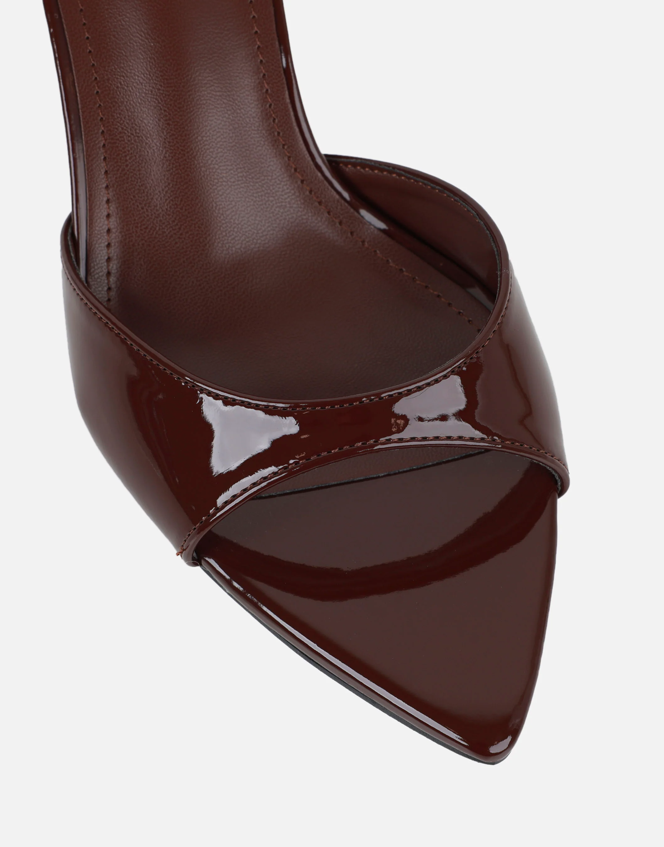 Jerez Brown Patent Peep Toe Heeled Sandals Wide Fit - Image 4
