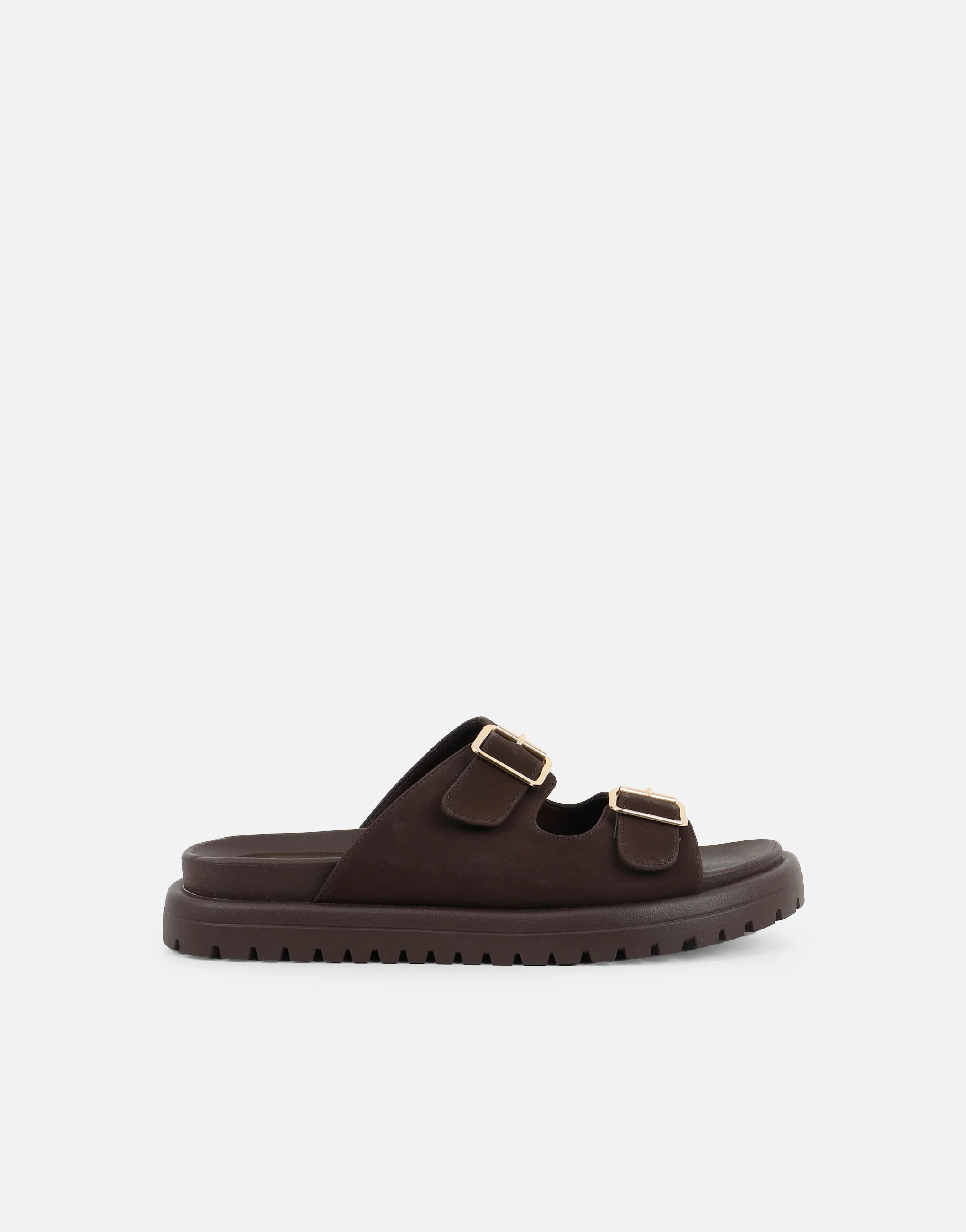 Jesselyn Brown Suede Buckle Chunky Flat Sandals - Image 2