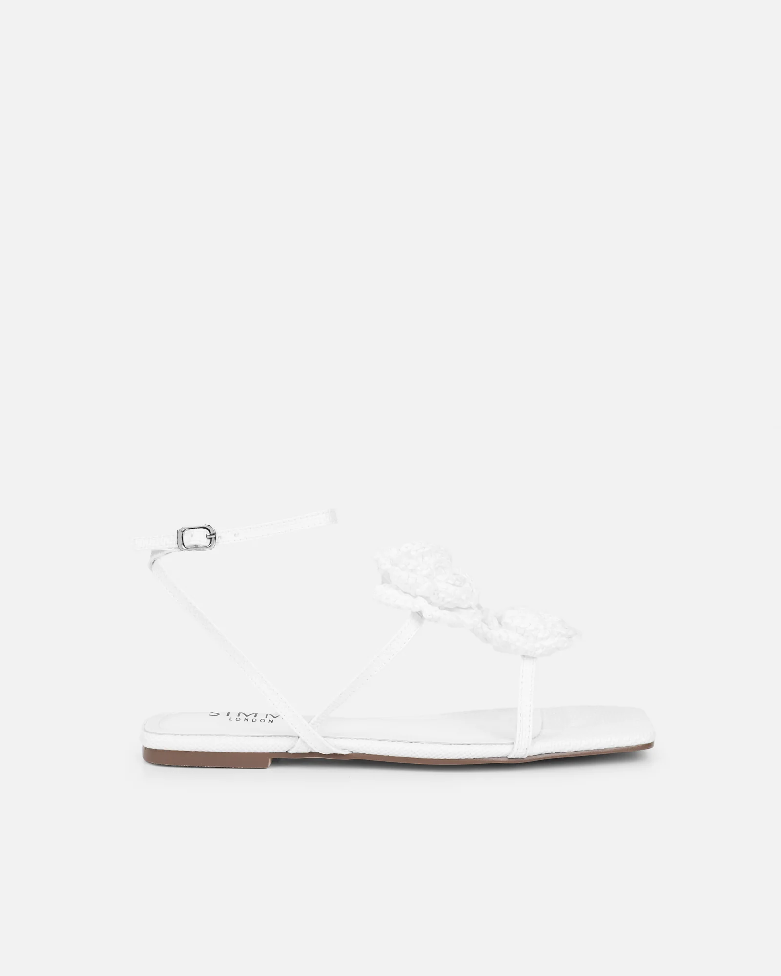 Johanna White Hesian Flower Detail Flat Sandals - Image 2