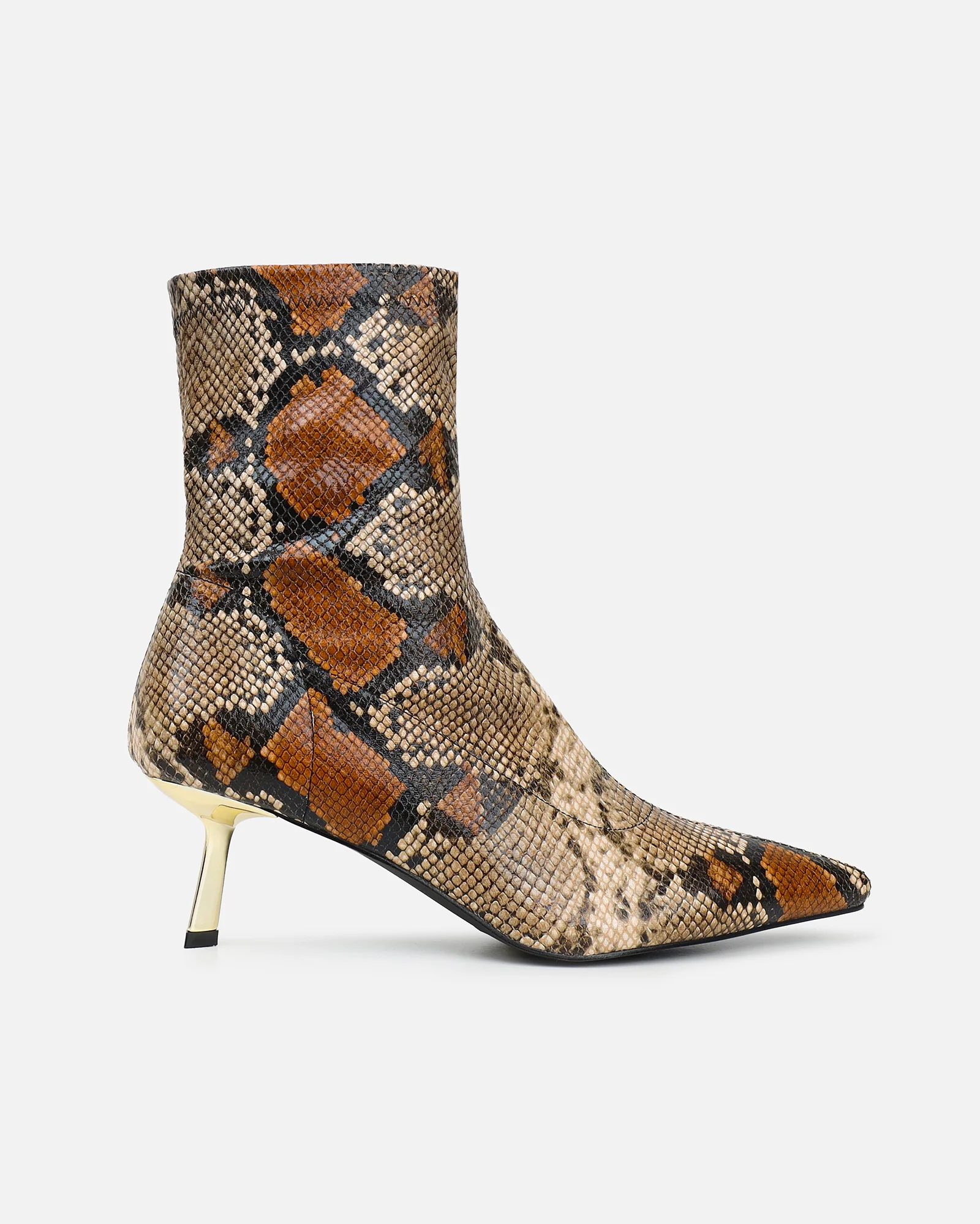 Jude Beige Snake Effect Low Heel Boots With Gold Heel - Image 2