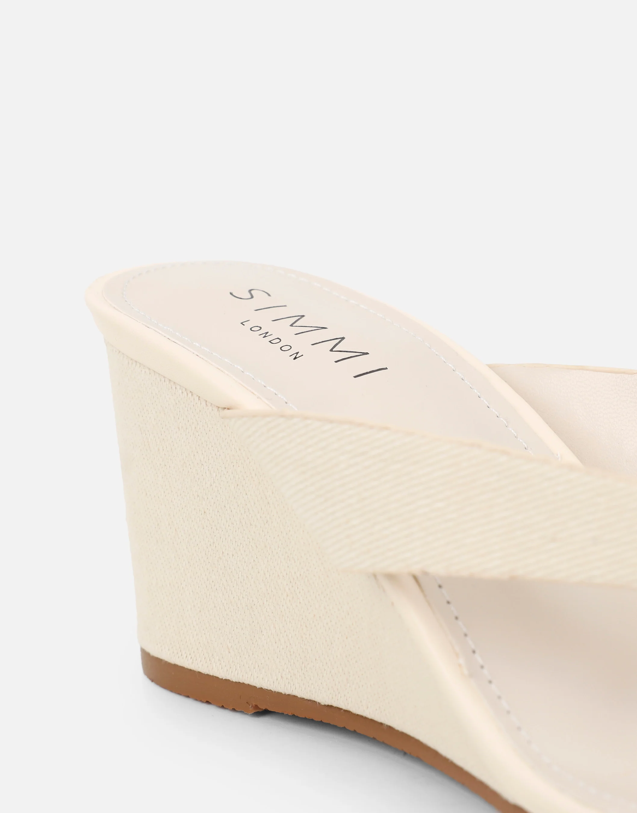 Jules Beige Denim Toe Post Wedge Sandals Wide Fit - Image 3