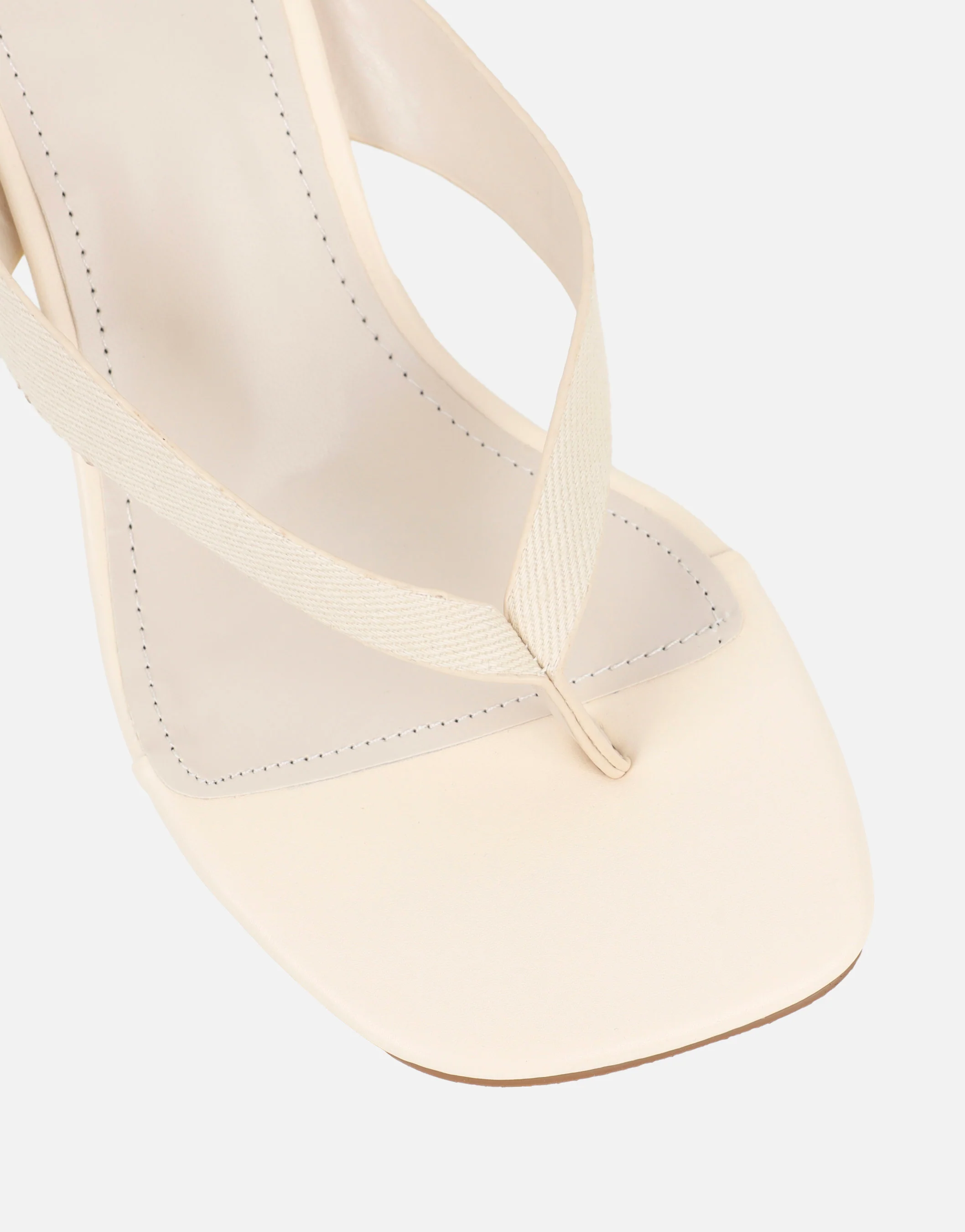 Jules Beige Denim Toe Post Wedge Sandals Wide Fit - Image 4