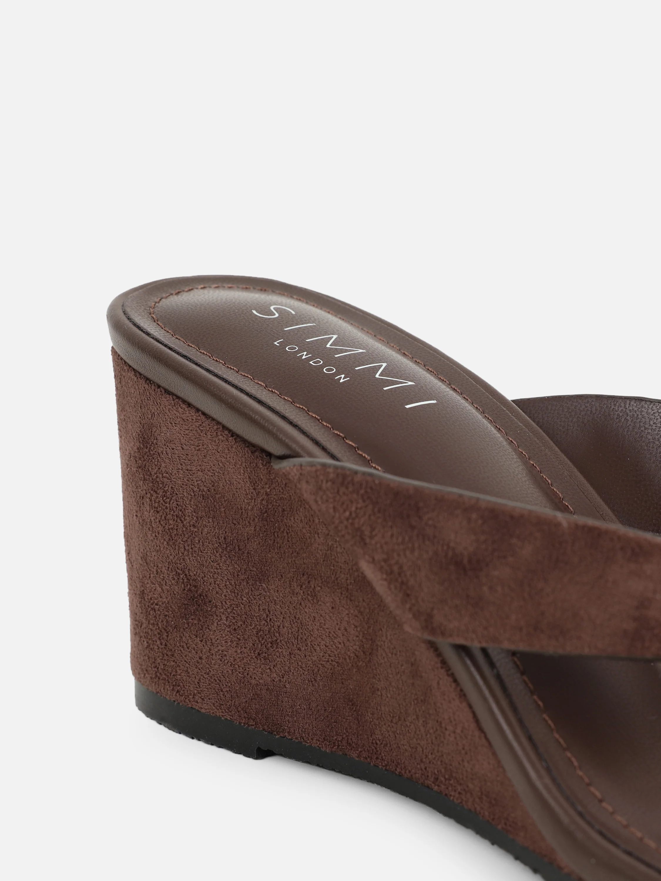 Jules Brown Suede Toe Post Wedge Sandals Wide Fit - Image 3